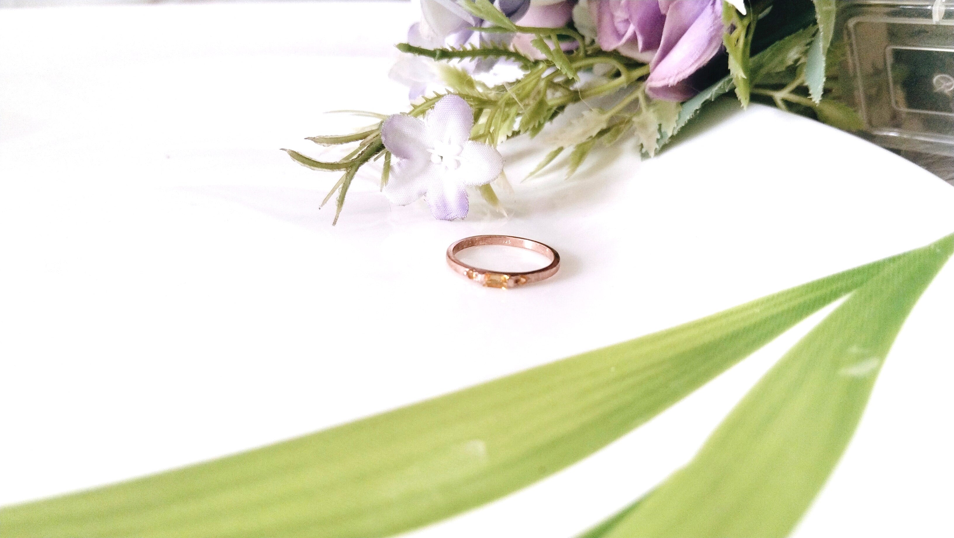 Yellow Topaz Baguette Rose Gold Ring, Minimalist Baguette Ring, Stacking Ring