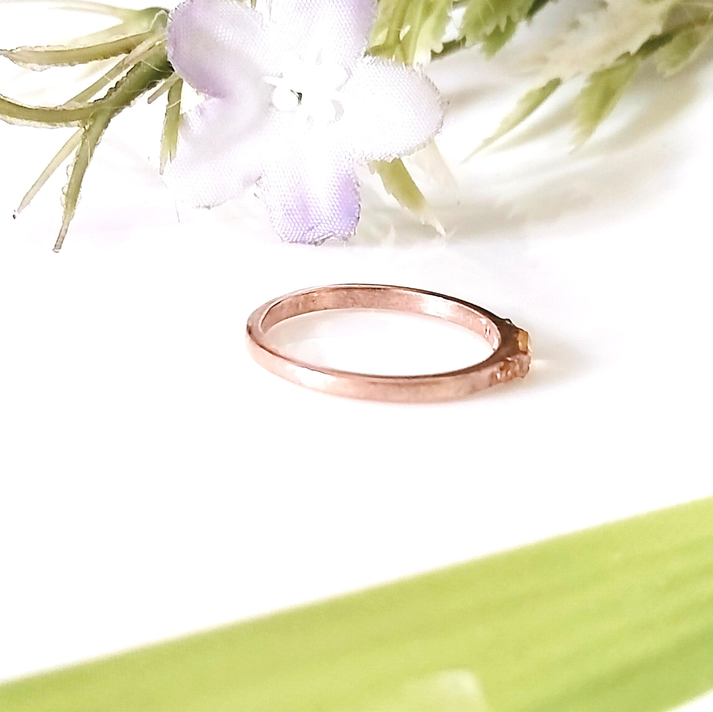 Yellow Topaz Baguette Rose Gold Ring, Minimalist Baguette Ring, Stacking Ring