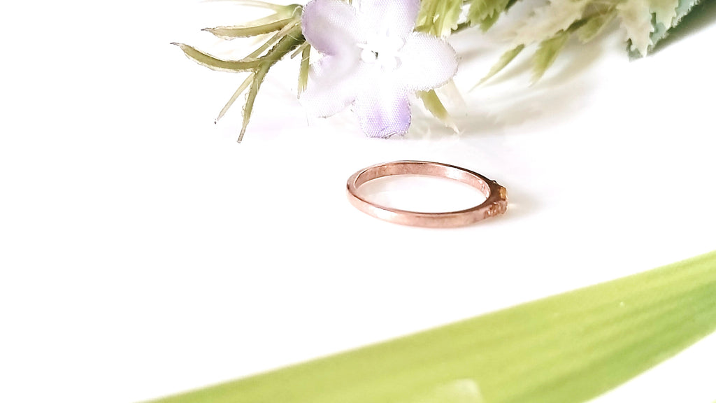Yellow Topaz Baguette Rose Gold Ring, Minimalist Baguette Ring, Stacking Ring