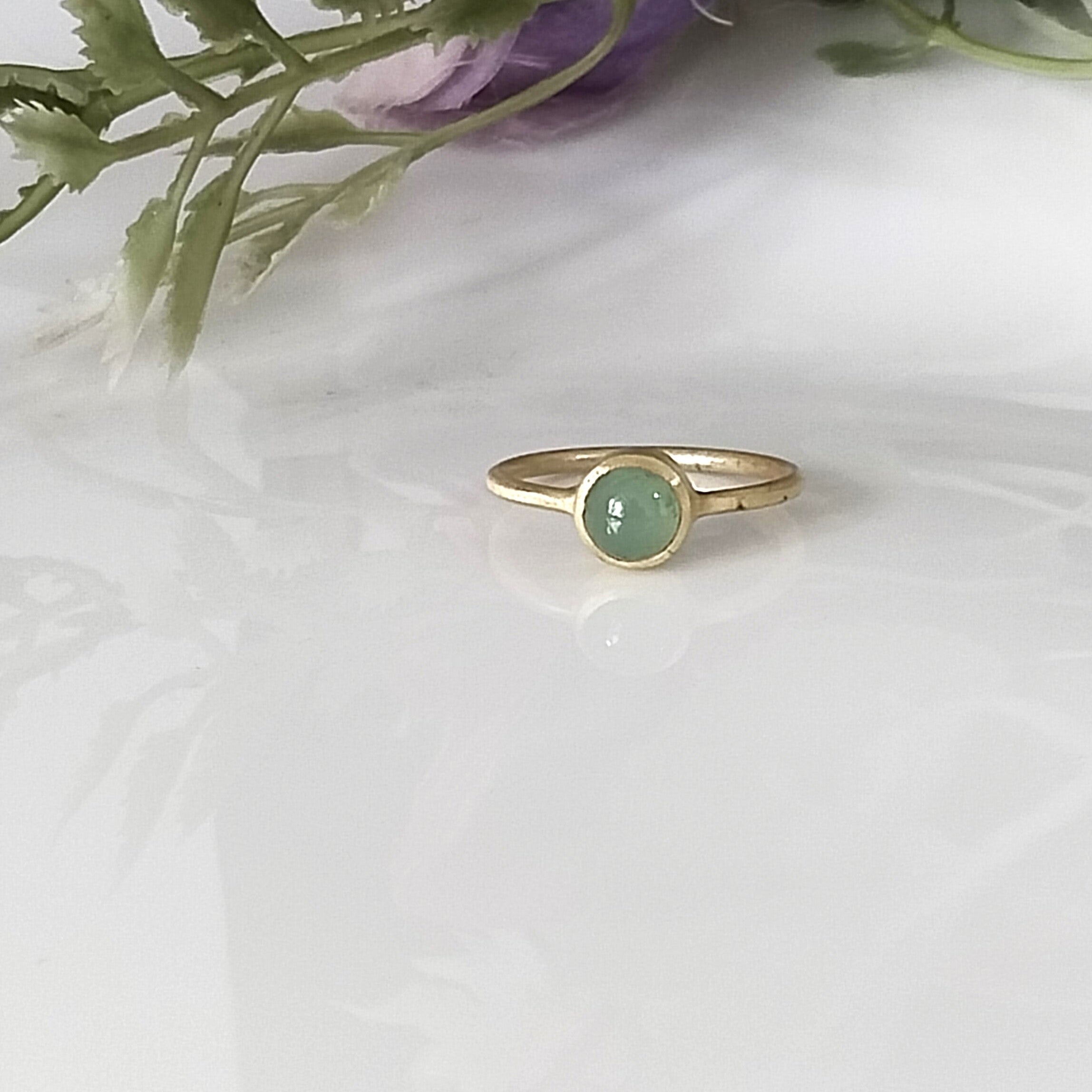 Green Jade 14k Gold Ring, Minimalist Gold Ring, Personalized Gift