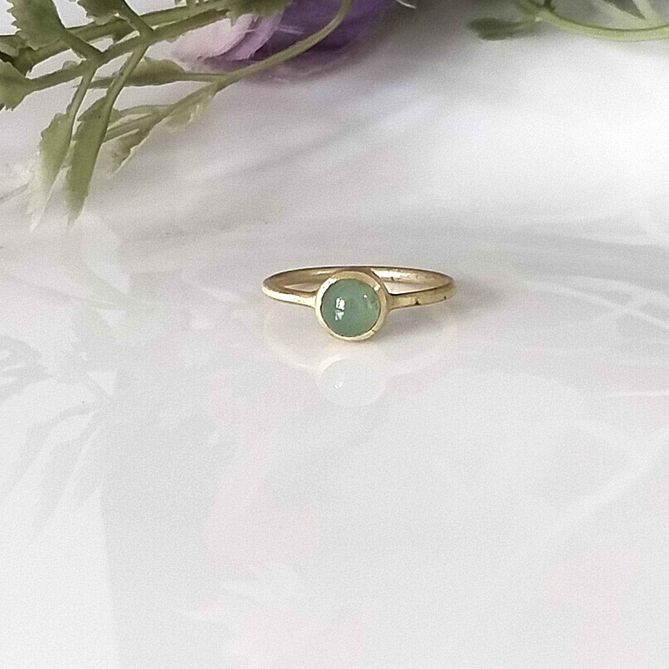 Green Jade 14k Gold Ring, Minimalist Gold Ring, Personalized Gift