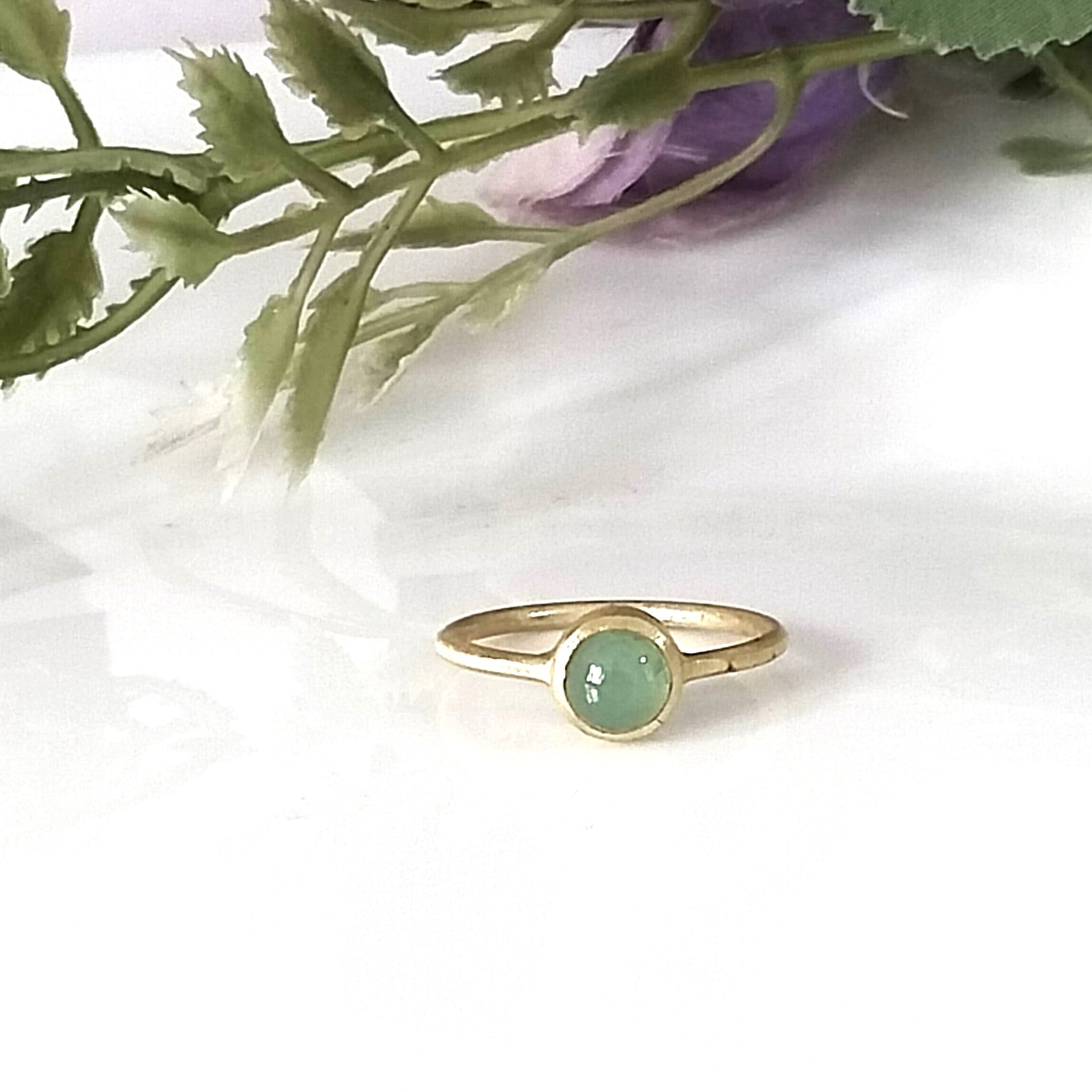 Green Jade 14k Gold Ring, Minimalist Gold Ring, Personalized Gift