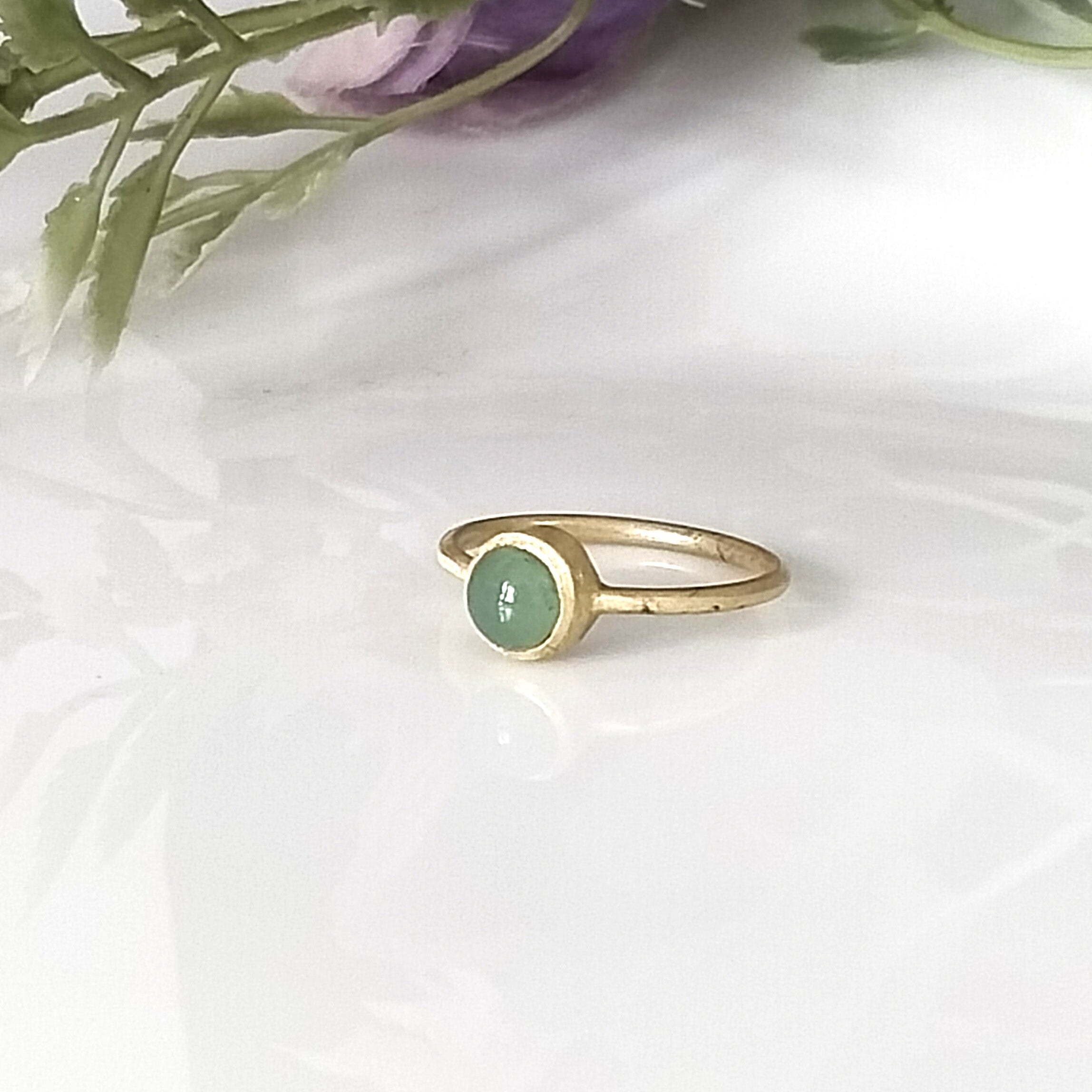Green Jade 14k Gold Ring, Minimalist Gold Ring, Personalized Gift