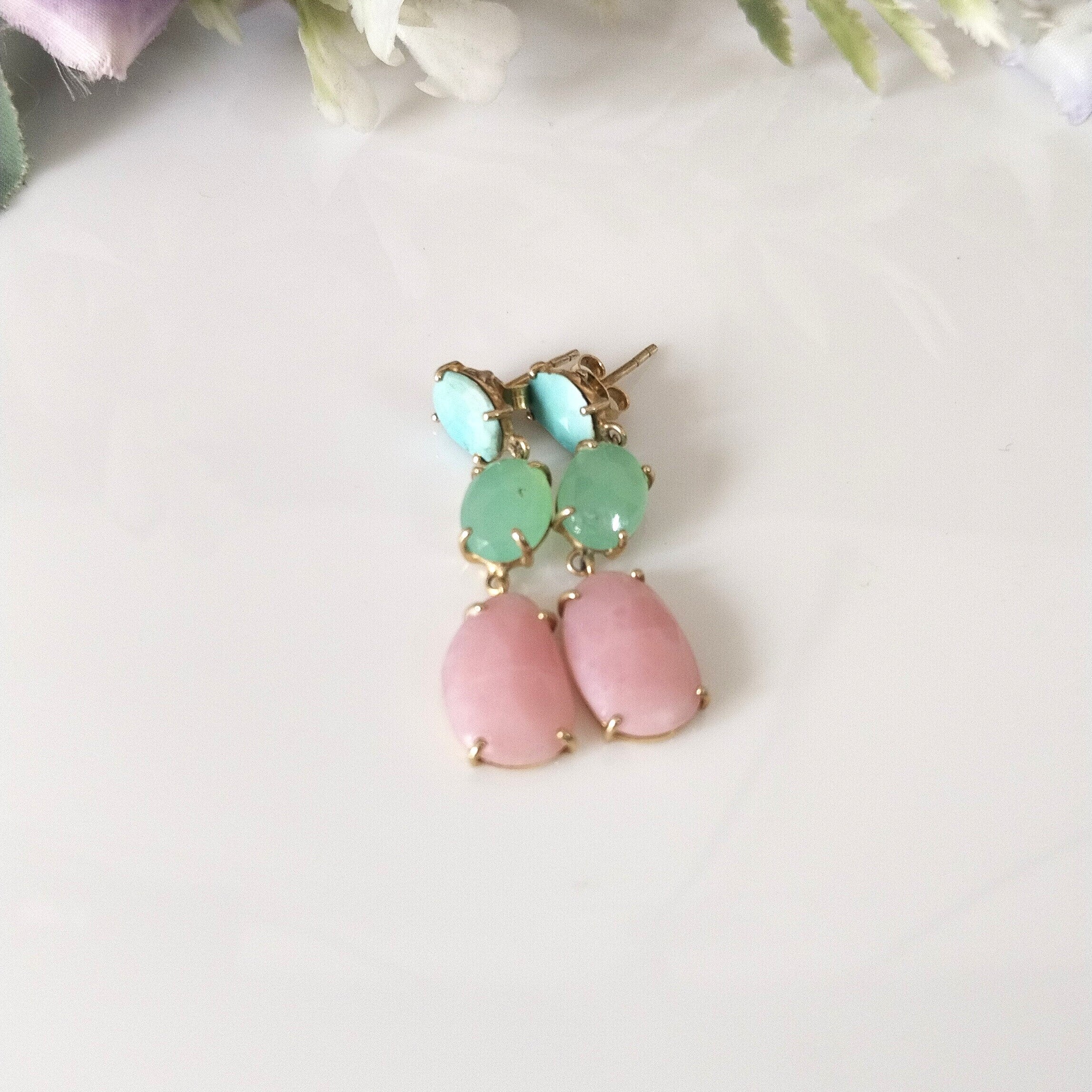 14k Gold Pink Opal Earrings, Minimalist 14k Gold Earrings, Gift For Her