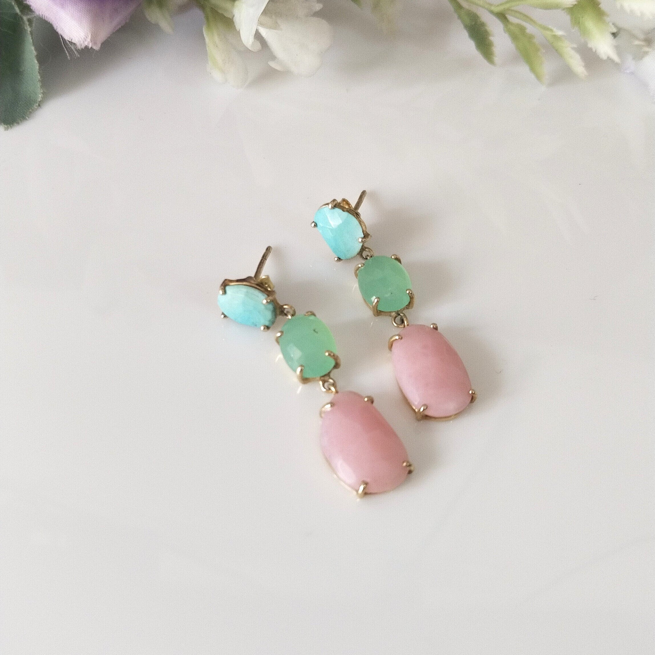 14k Gold Pink Opal Earrings, Minimalist 14k Gold Earrings, Gift For Her