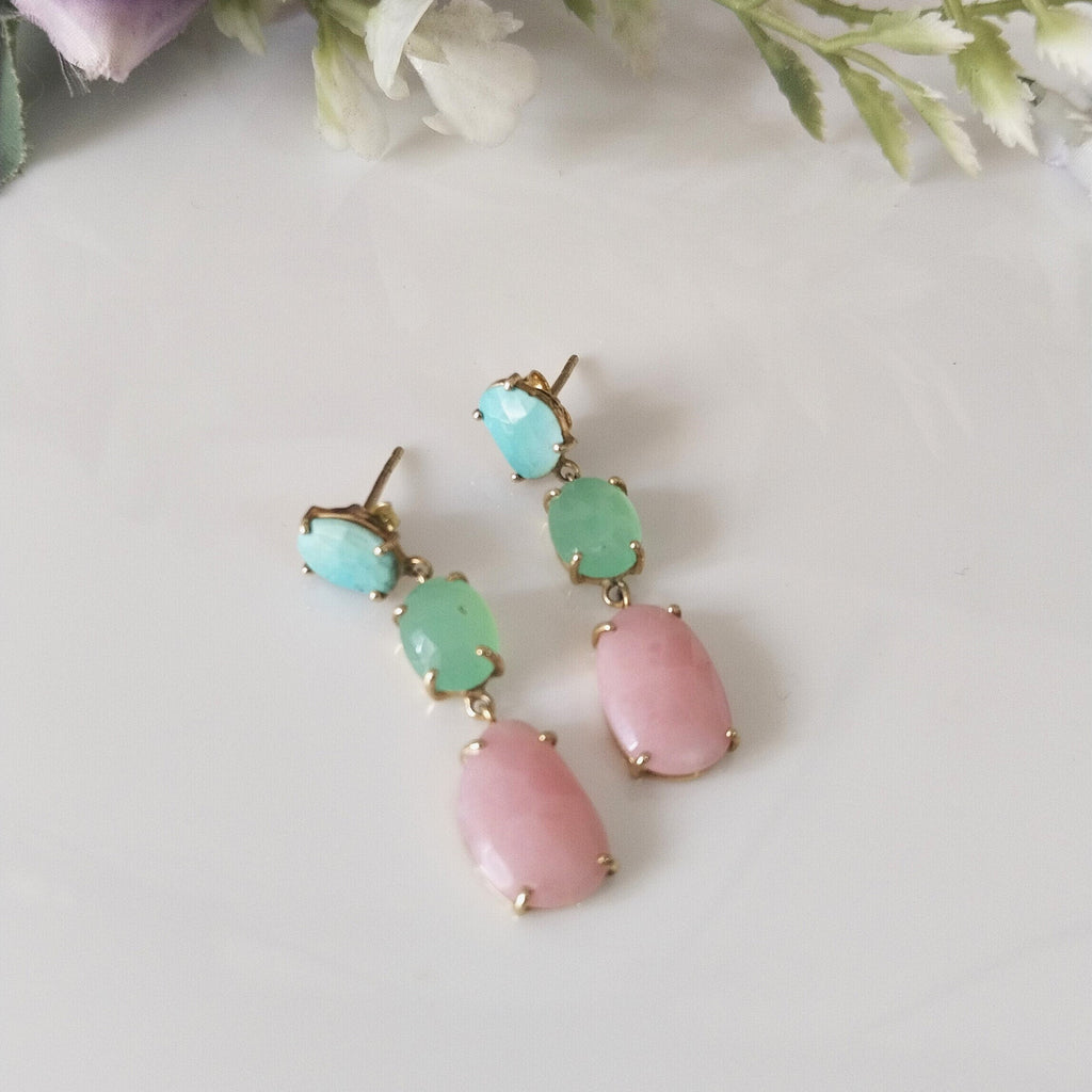 14k Gold Pink Opal Earrings, Minimalist 14k Gold Earrings, Gift For Her
