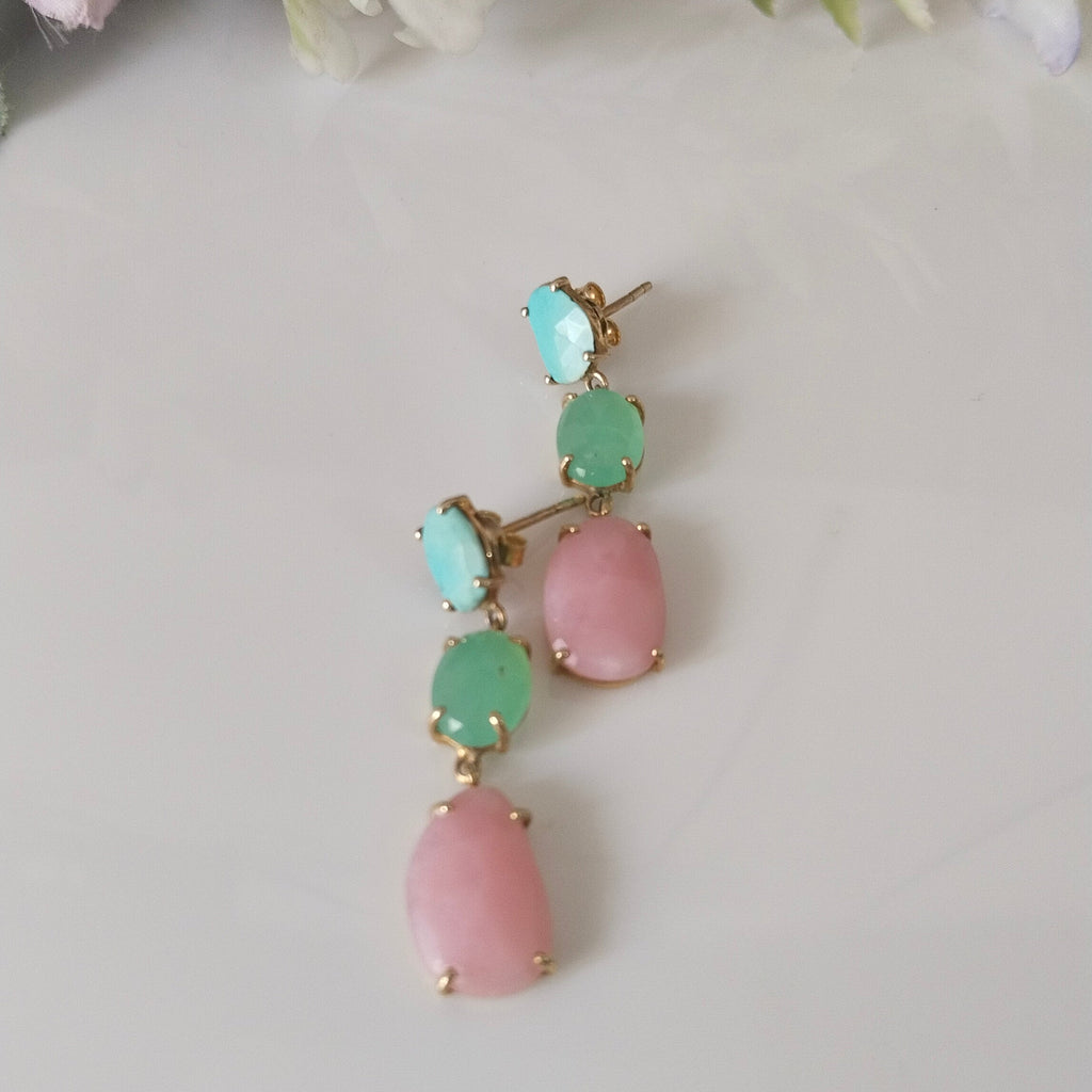 14k Gold Pink Opal Earrings, Minimalist 14k Gold Earrings, Gift For Her