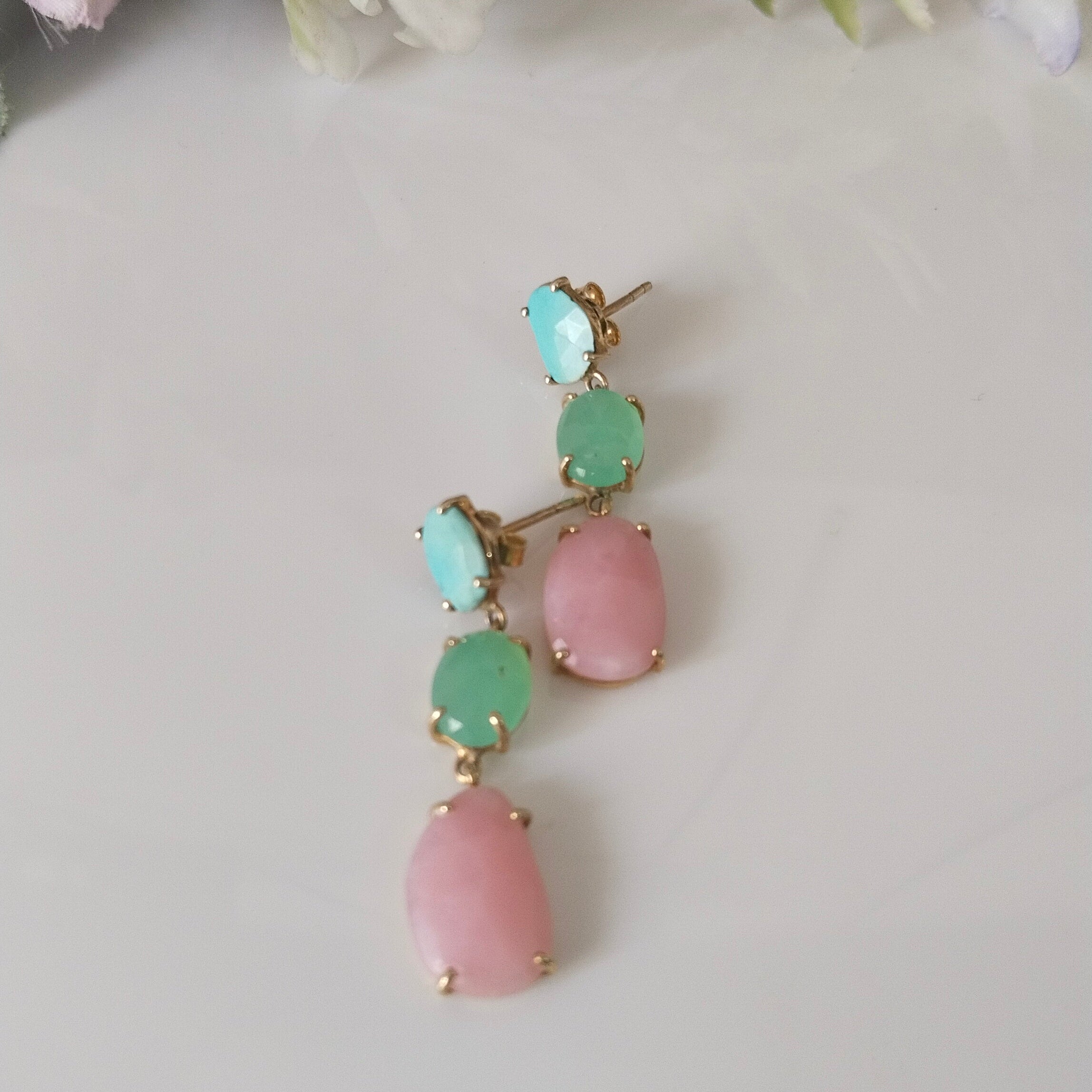 14k Gold Pink Opal Earrings, Minimalist 14k Gold Earrings, Gift For Her