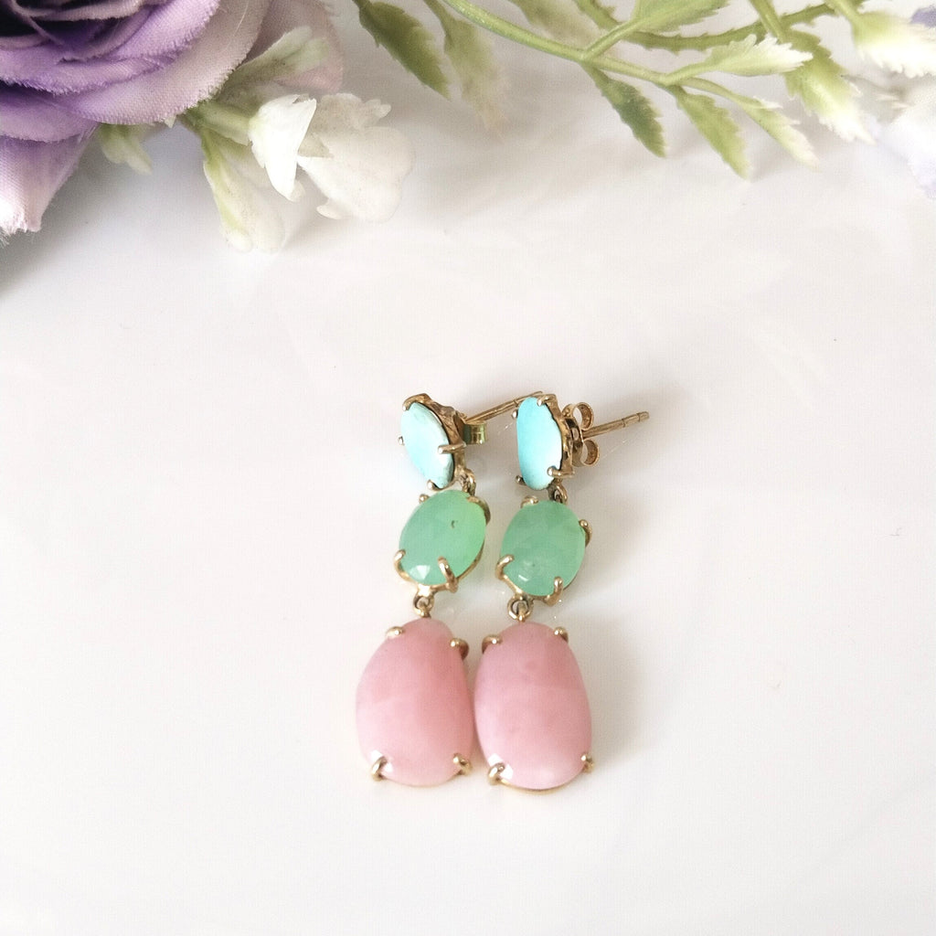 14k Gold Pink Opal Earrings, Minimalist 14k Gold Earrings, Gift For Her