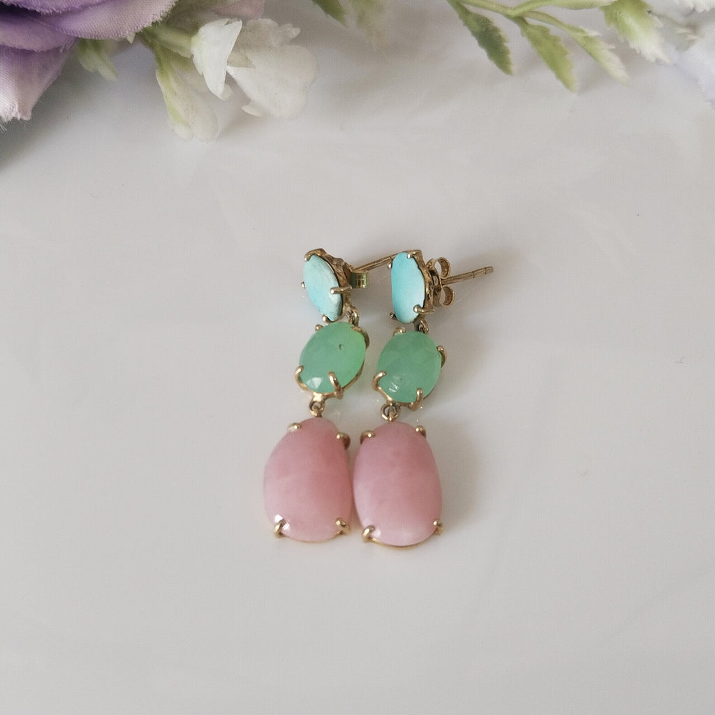 14k Gold Pink Opal Earrings, Minimalist 14k Gold Earrings, Gift For Her