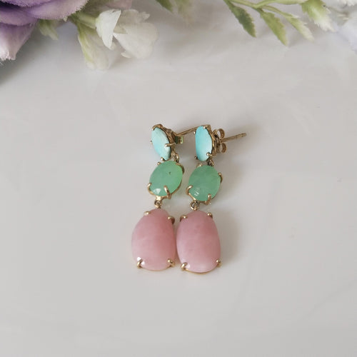 14k Gold Pink Opal Earrings, Minimalist 14k Gold Earrings, Gift For Her