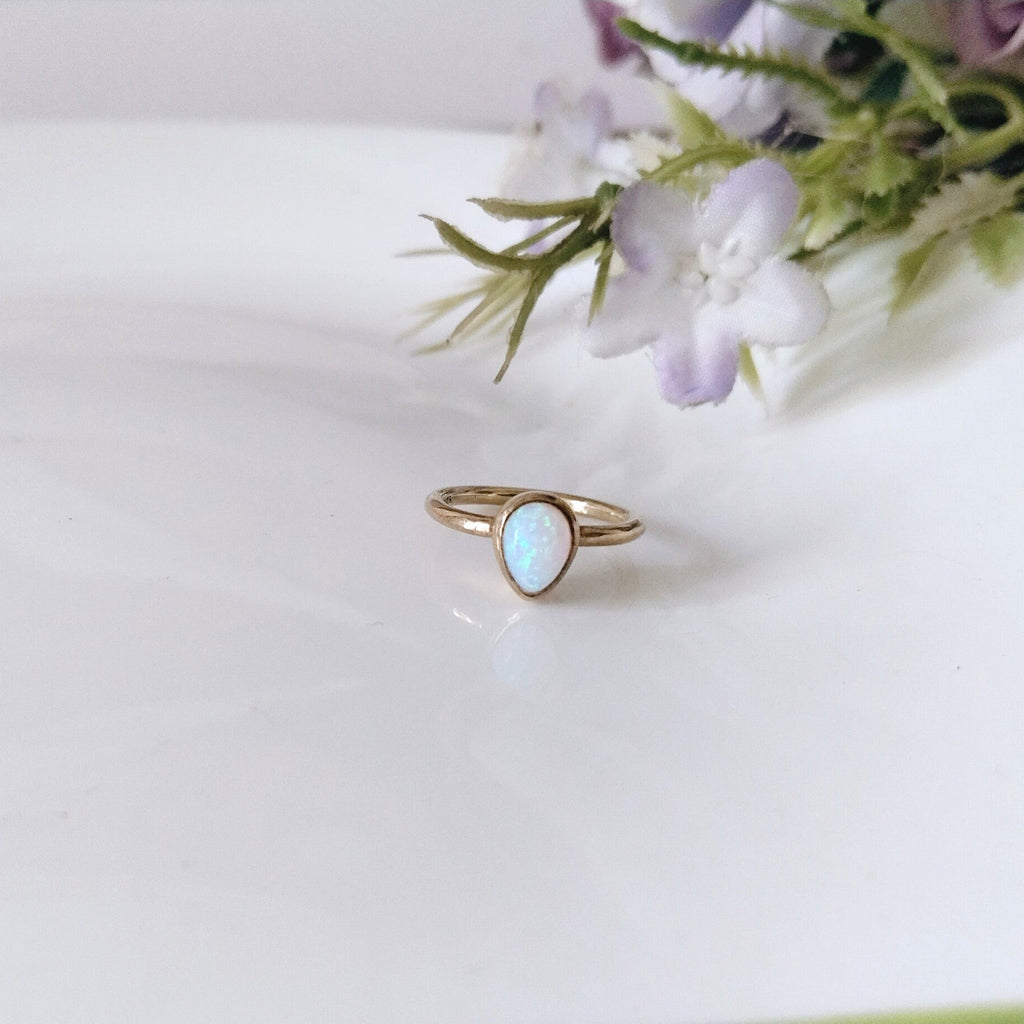 Opal 14k Rose Gold Ring, Minimalist Stone Ring, Personalized Gift