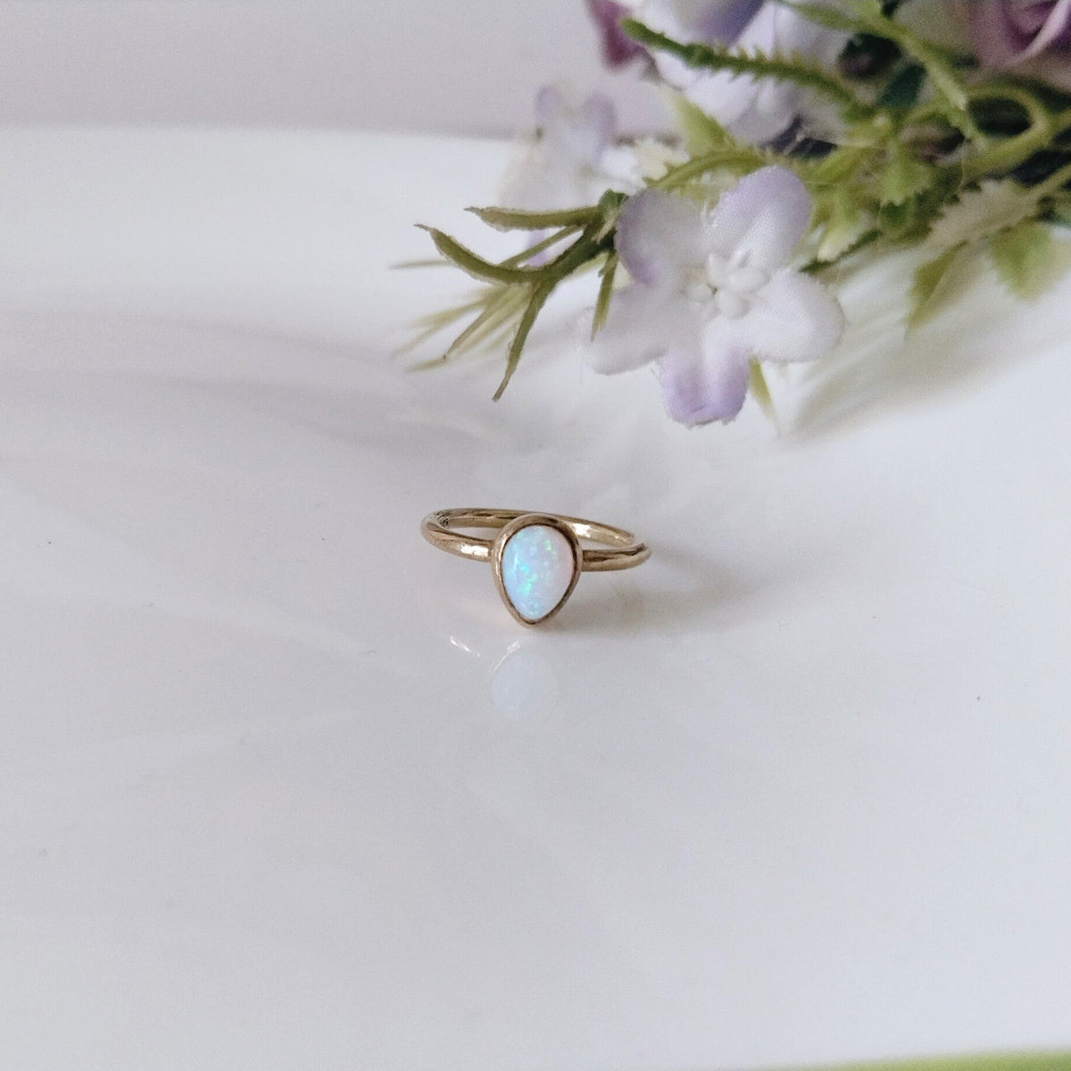 Opal 14k Rose Gold Ring, Minimalist Stone Ring, Personalized Gift