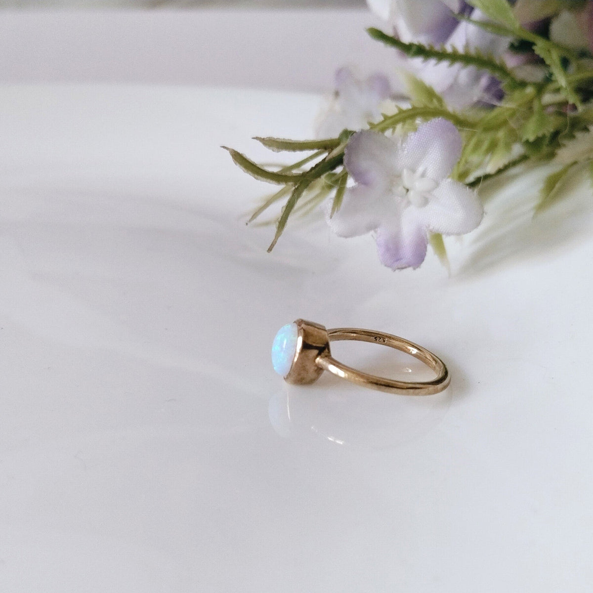 Opal 14k Rose Gold Ring, Minimalist Stone Ring, Personalized Gift
