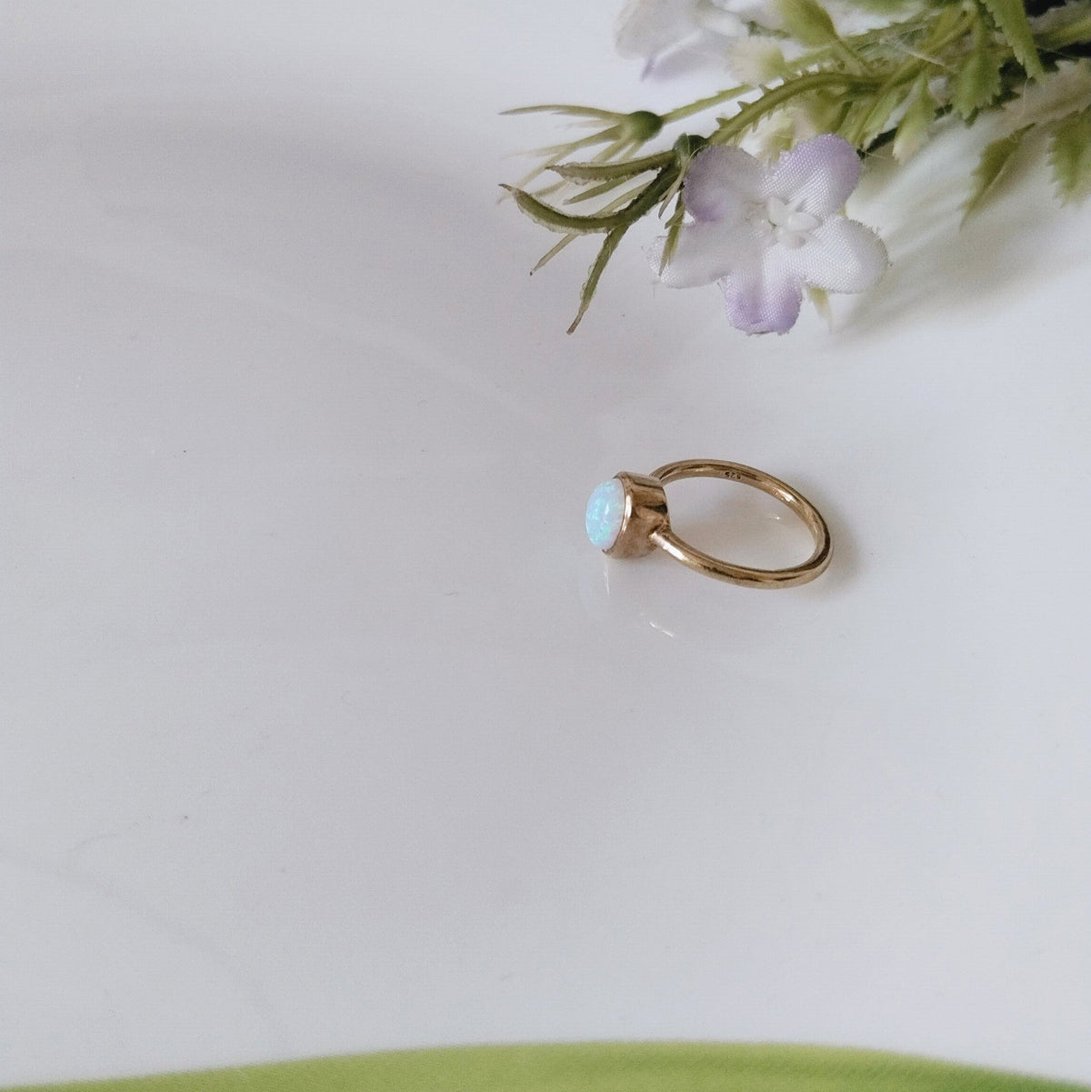 Opal 14k Rose Gold Ring, Minimalist Stone Ring, Personalized Gift
