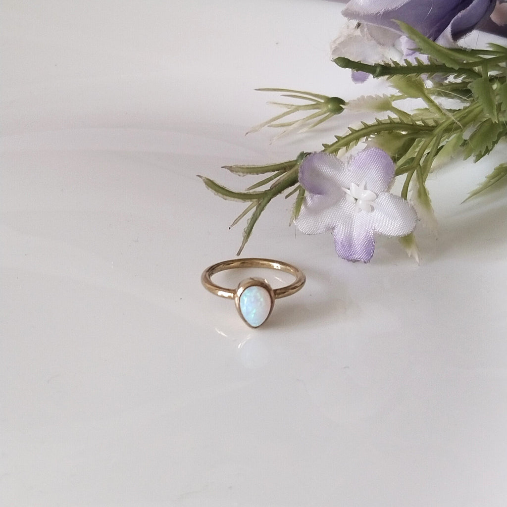 Opal 14k Rose Gold Ring, Minimalist Stone Ring, Personalized Gift