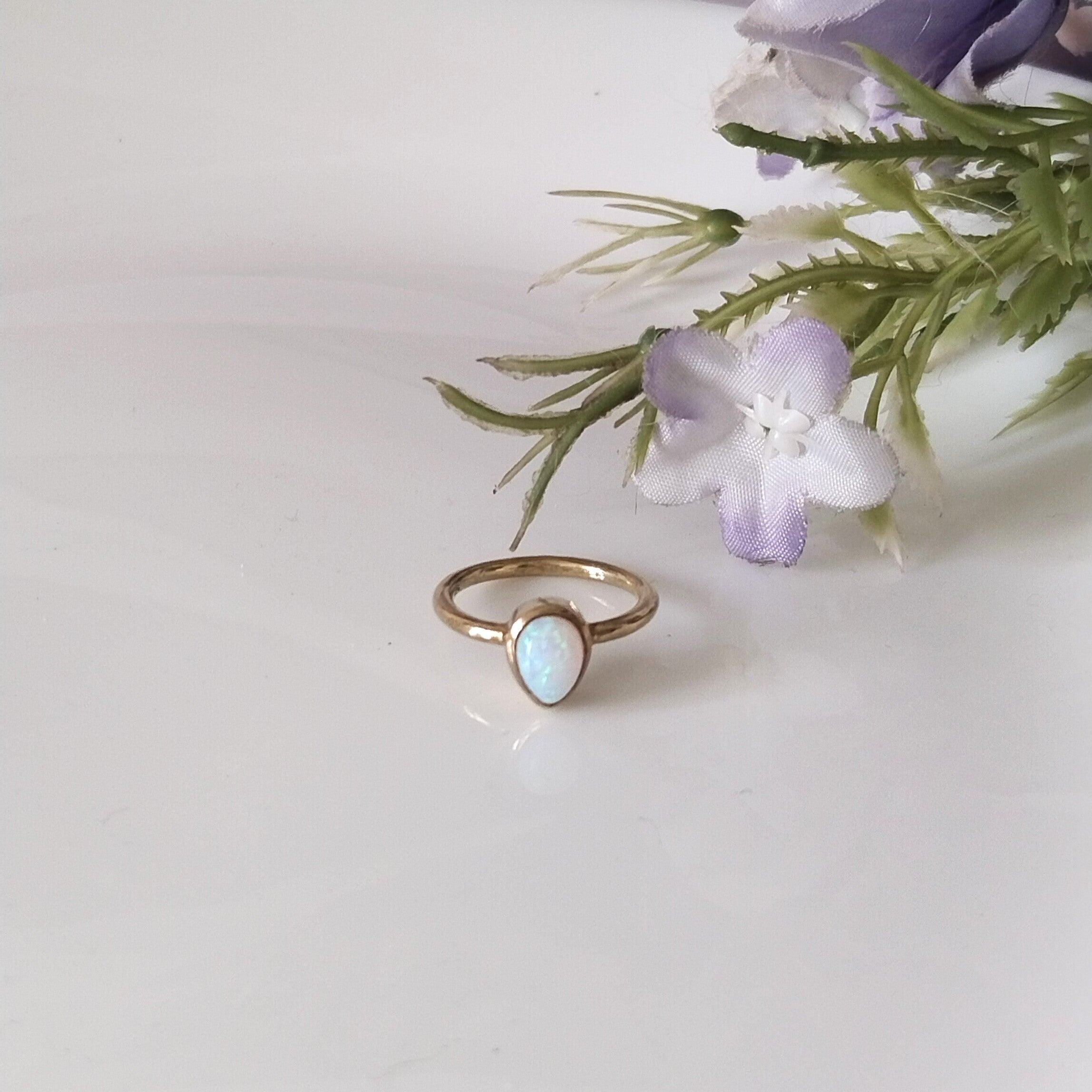 Opal 14k Rose Gold Ring, Minimalist Stone Ring, Personalized Gift
