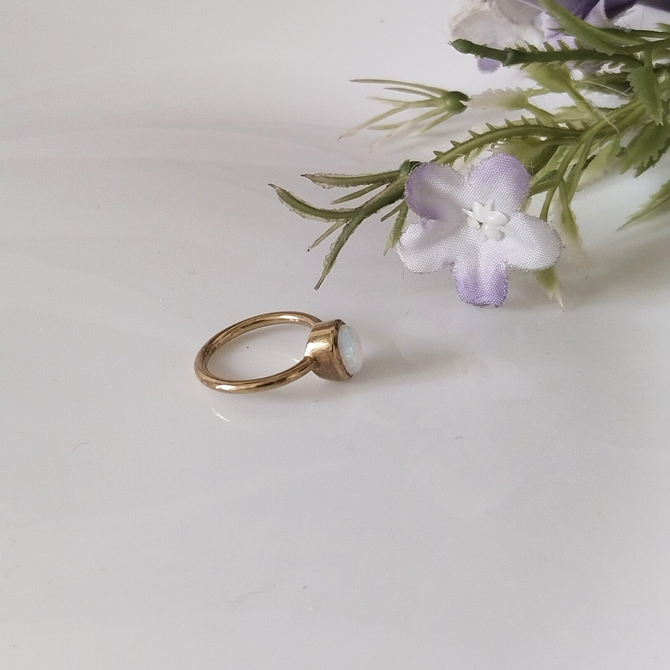 Opal 14k Rose Gold Ring, Minimalist Stone Ring, Personalized Gift