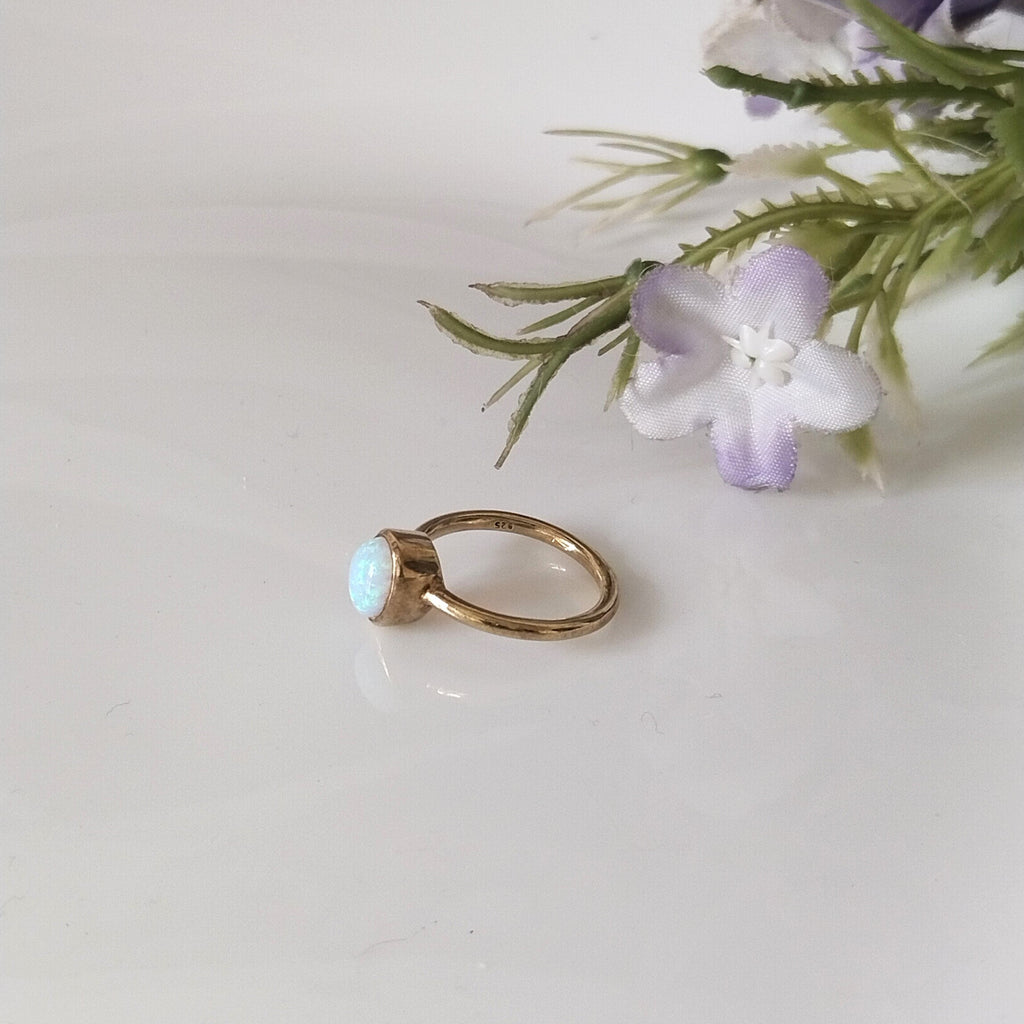 Opal 14k Rose Gold Ring, Minimalist Stone Ring, Personalized Gift