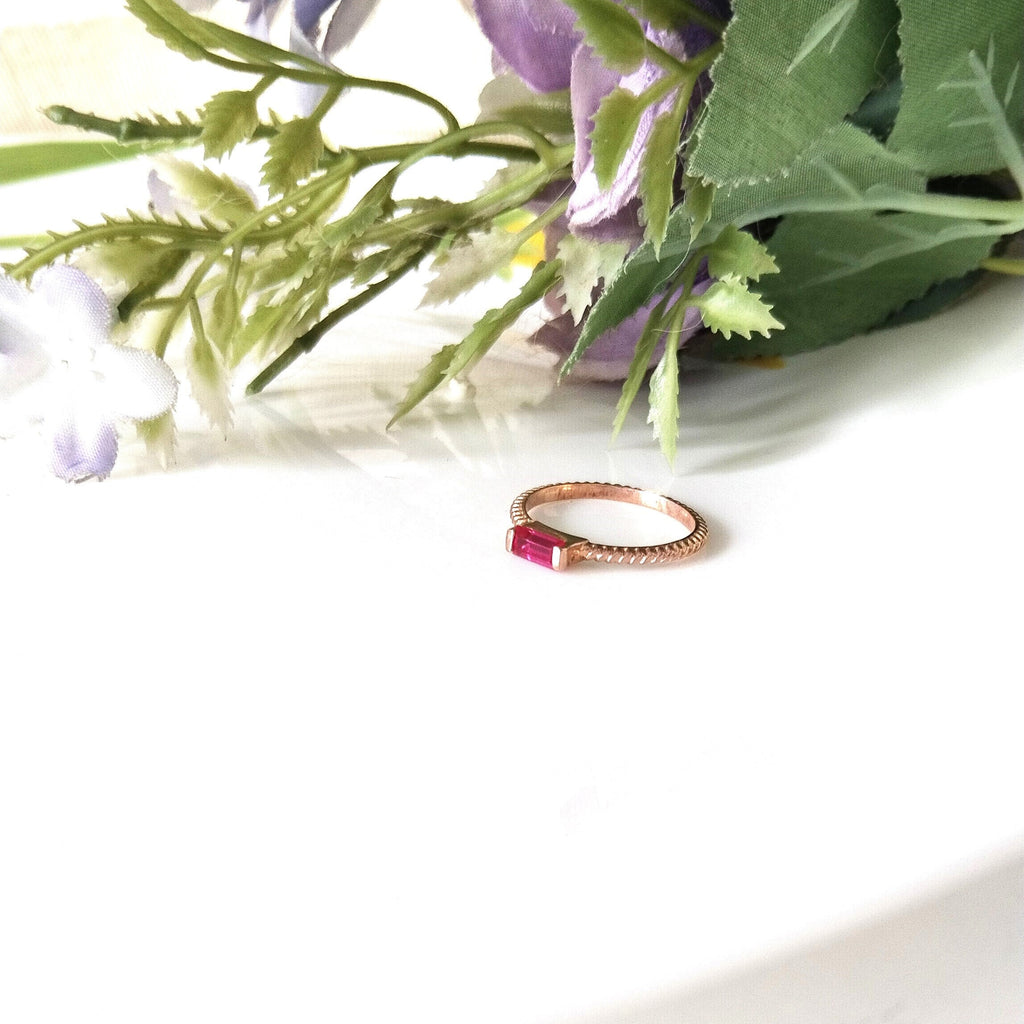 Ruby Baguette Rose Gold Ring, Dainty Ruby Ring, Personalized Gift
