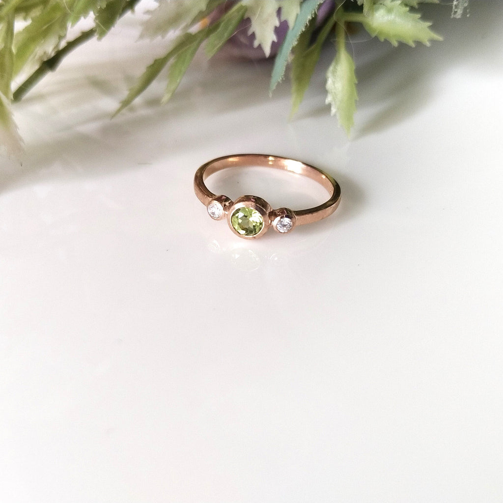Peridot 14k Rose Gold Ring, Minimalist Stone Ring, Personalized Gift, Anniversary Ring
