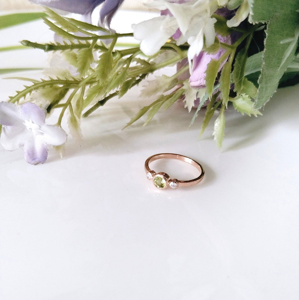 Peridot 14k Rose Gold Ring, Minimalist Stone Ring, Personalized Gift, Anniversary Ring