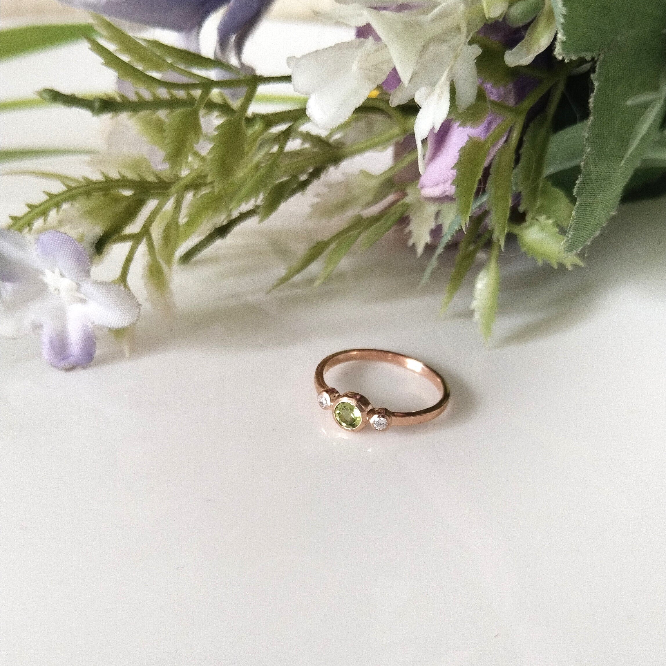 Peridot 14k Rose Gold Ring, Minimalist Stone Ring, Personalized Gift, Anniversary Ring