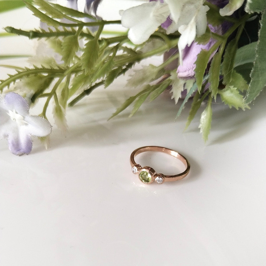 Peridot 14k Rose Gold Ring, Minimalist Stone Ring, Personalized Gift, Anniversary Ring
