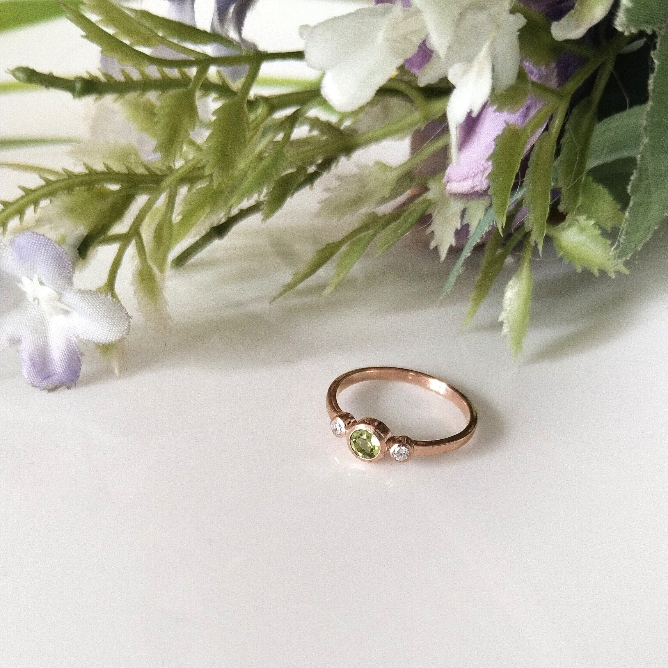 Peridot 14k Rose Gold Ring, Minimalist Stone Ring, Personalized Gift, Anniversary Ring