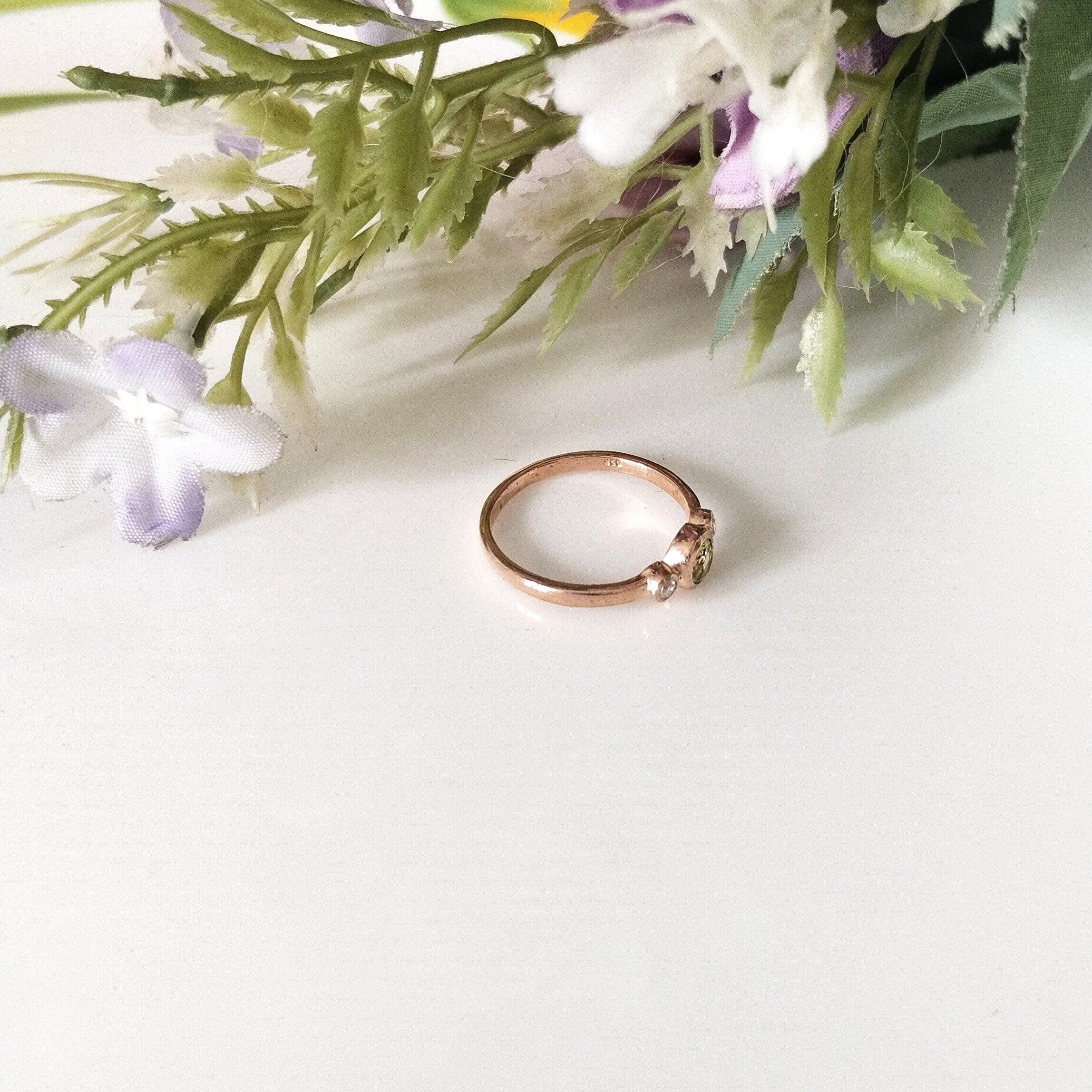 Peridot 14k Rose Gold Ring, Minimalist Stone Ring, Personalized Gift, Anniversary Ring