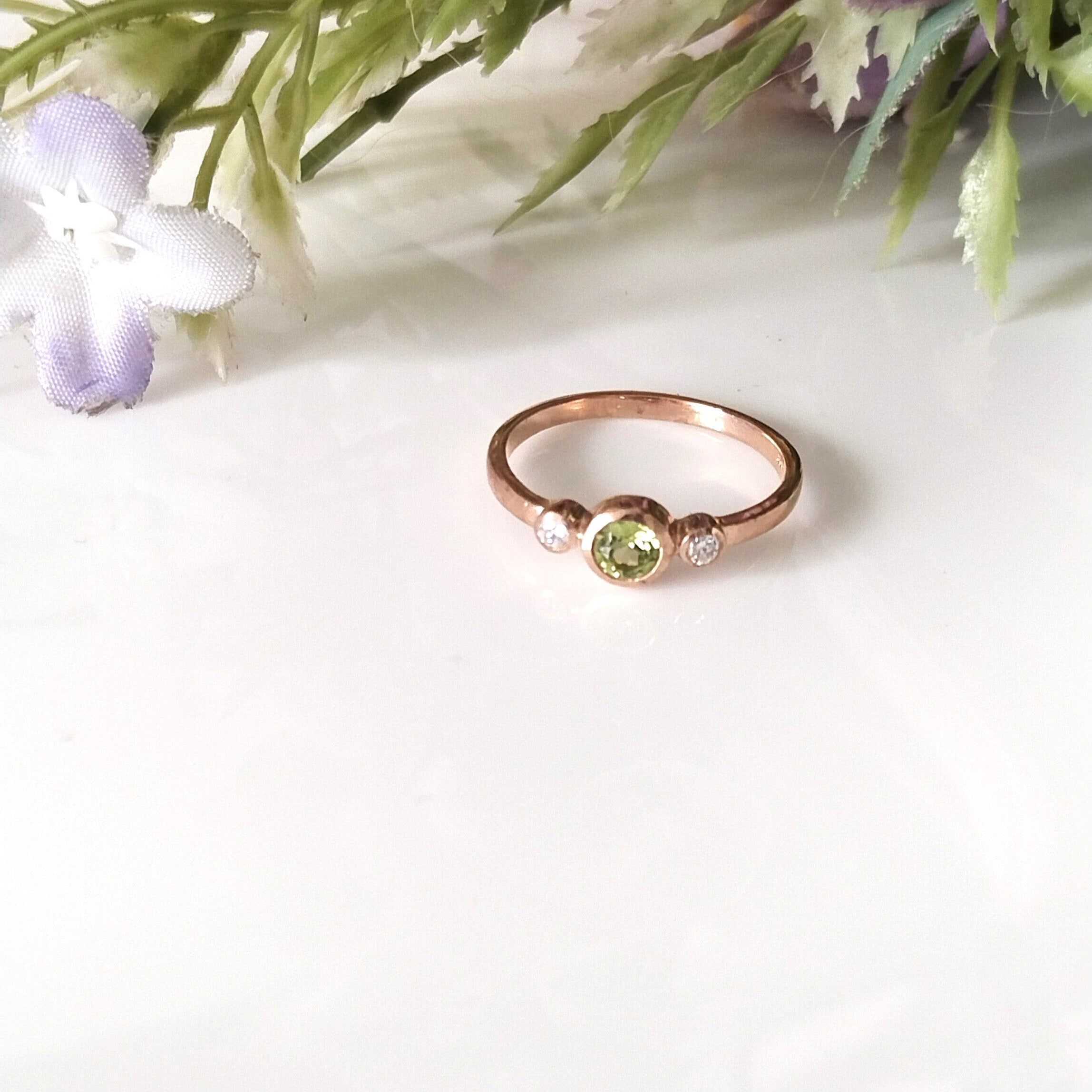Peridot 14k Rose Gold Ring, Minimalist Stone Ring, Personalized Gift, Anniversary Ring