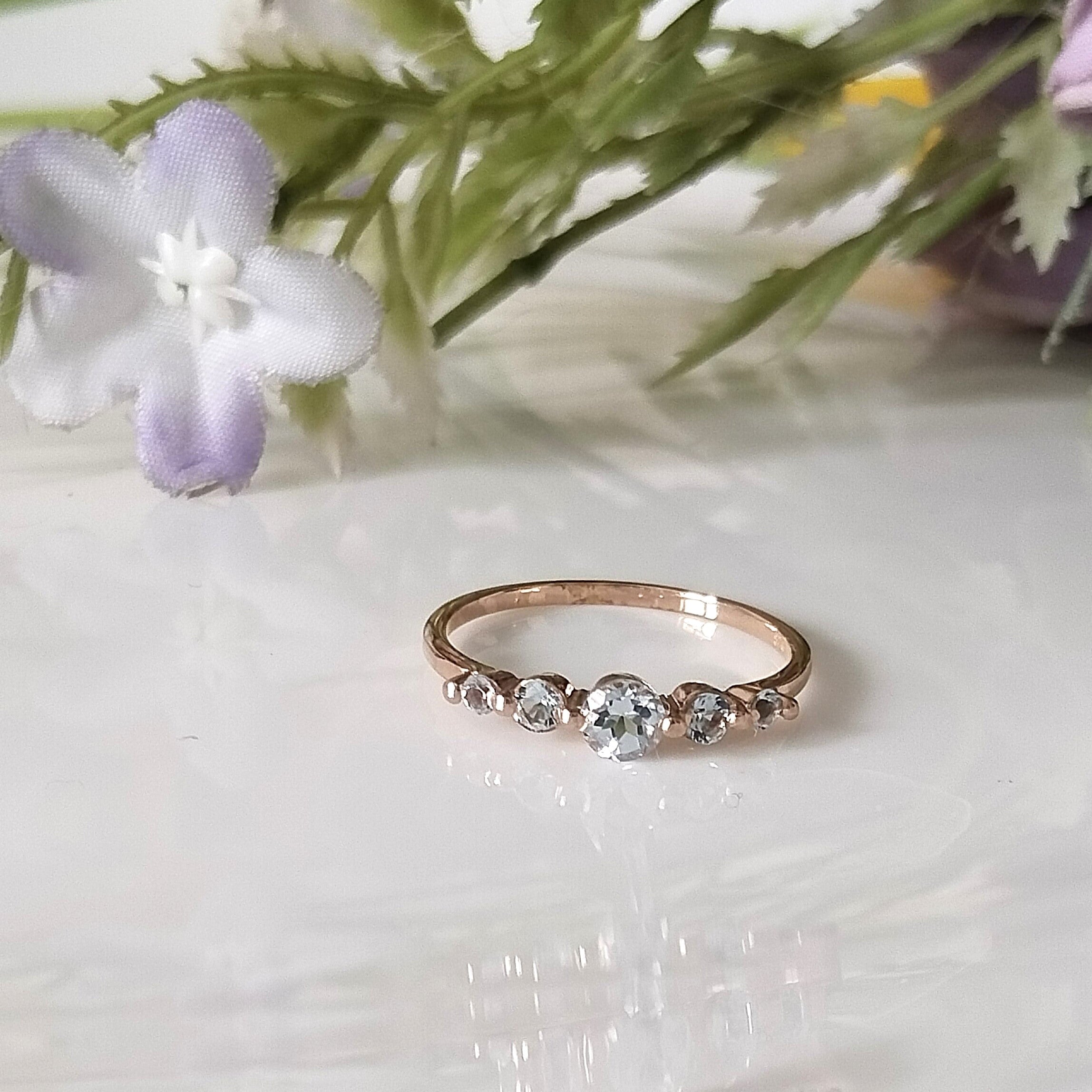 Aquamarine 14k Rose Gold Ring, Dainty Stone Ring, Stacking Rings, Personalized Gift