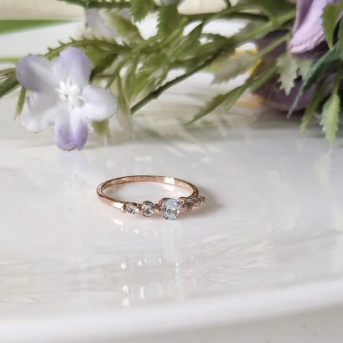 Aquamarine 14k Rose Gold Ring, Dainty Stone Ring, Stacking Rings, Personalized Gift
