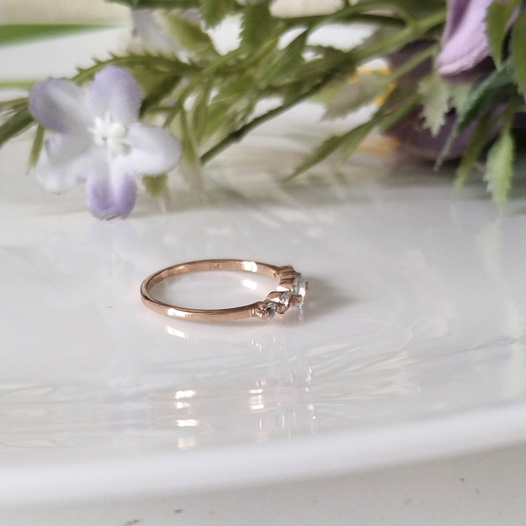 Aquamarine 14k Rose Gold Ring, Dainty Stone Ring, Stacking Rings, Personalized Gift