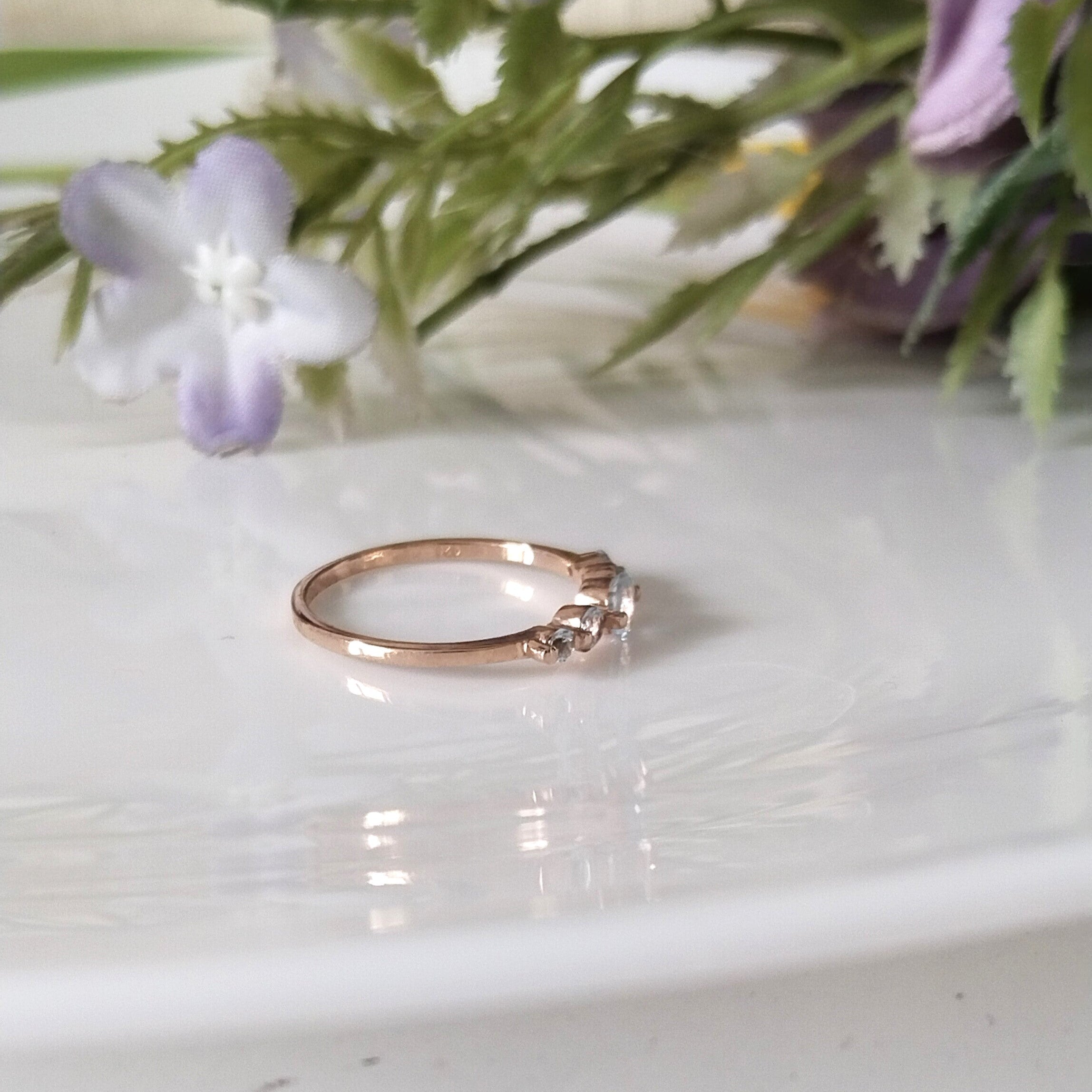 Aquamarine 14k Rose Gold Ring, Dainty Stone Ring, Stacking Rings, Personalized Gift