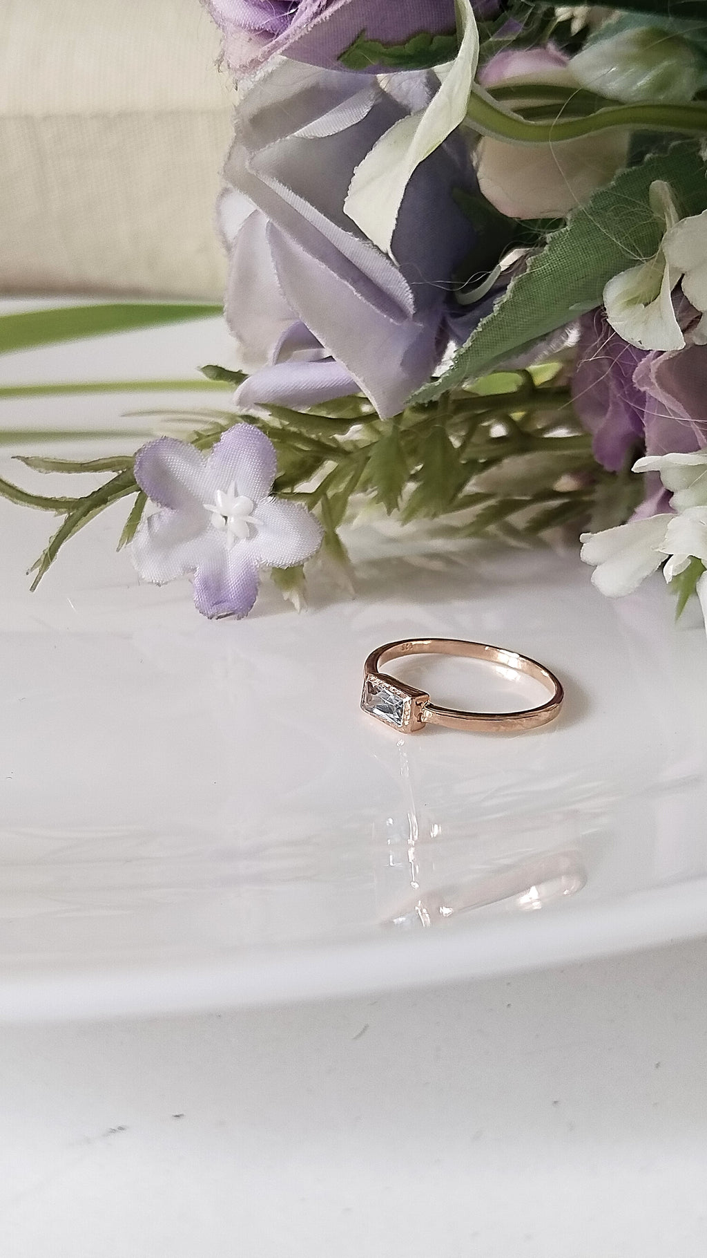 Aquamarine 14k Rose Gold Ring, Dainty Stone Ring, Stacking Rings, Personalized Gift