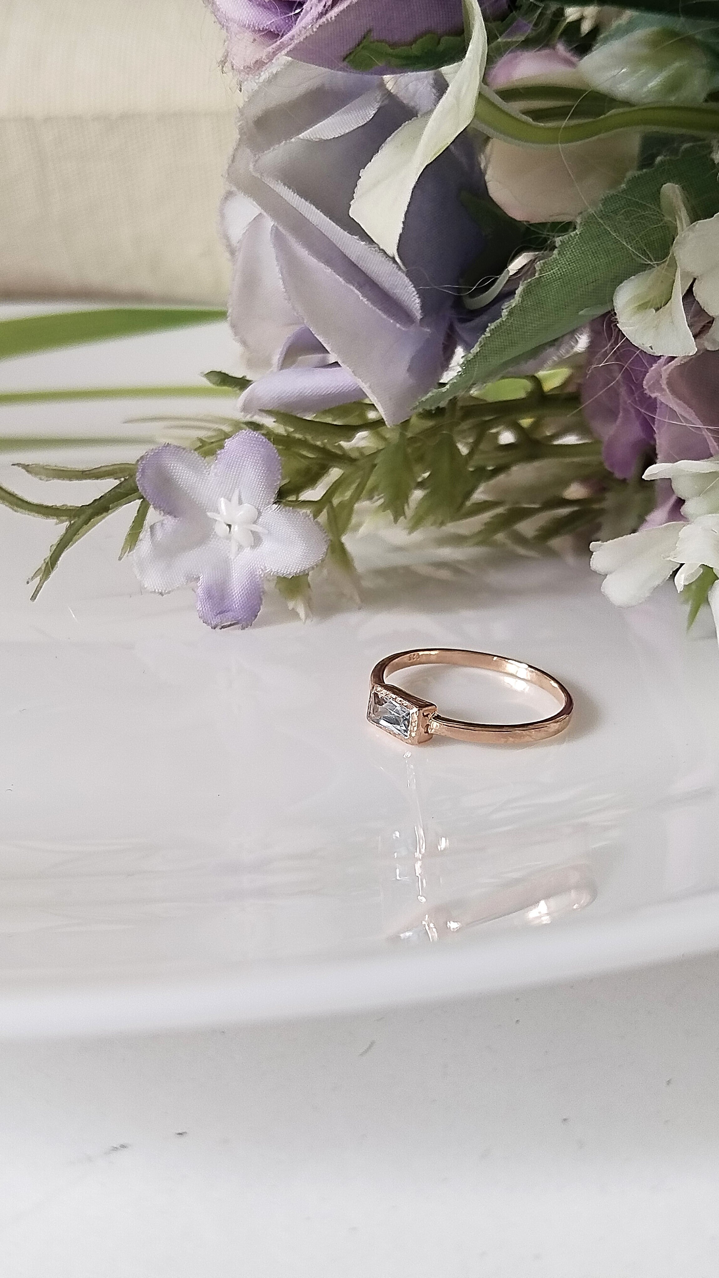 Aquamarine 14k Rose Gold Ring, Dainty Stone Ring, Stacking Rings, Personalized Gift