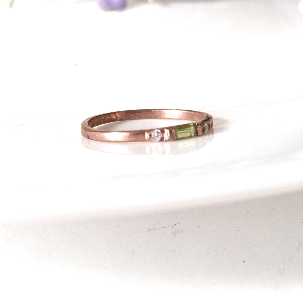 Peridot baguette 14k rose gold ring, dainty peridot ring, personalized gift, anniversary ring, gift for her