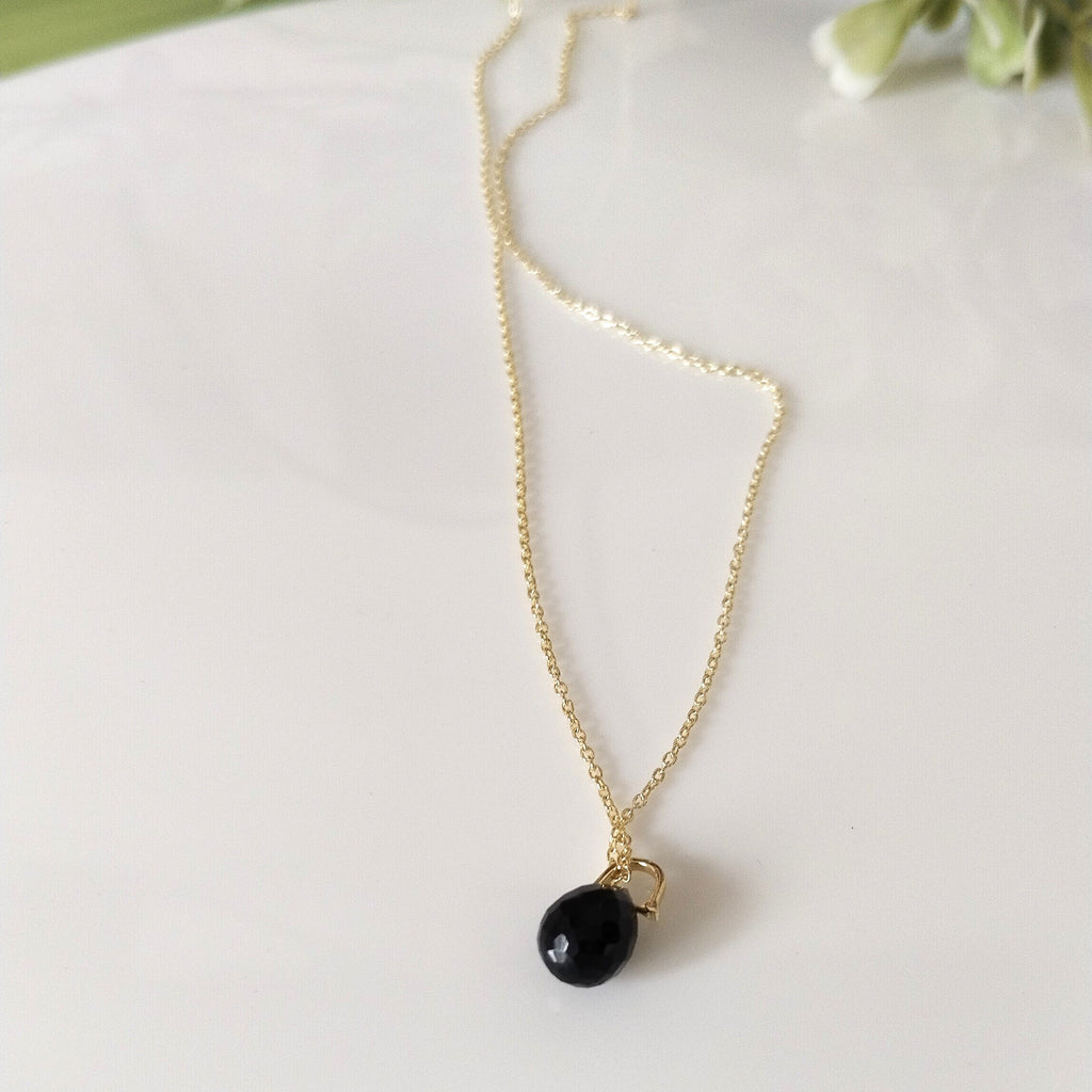 Black Obsidian 14k Gold Necklace, Dainty Stone Necklace, Minimalist Necklace