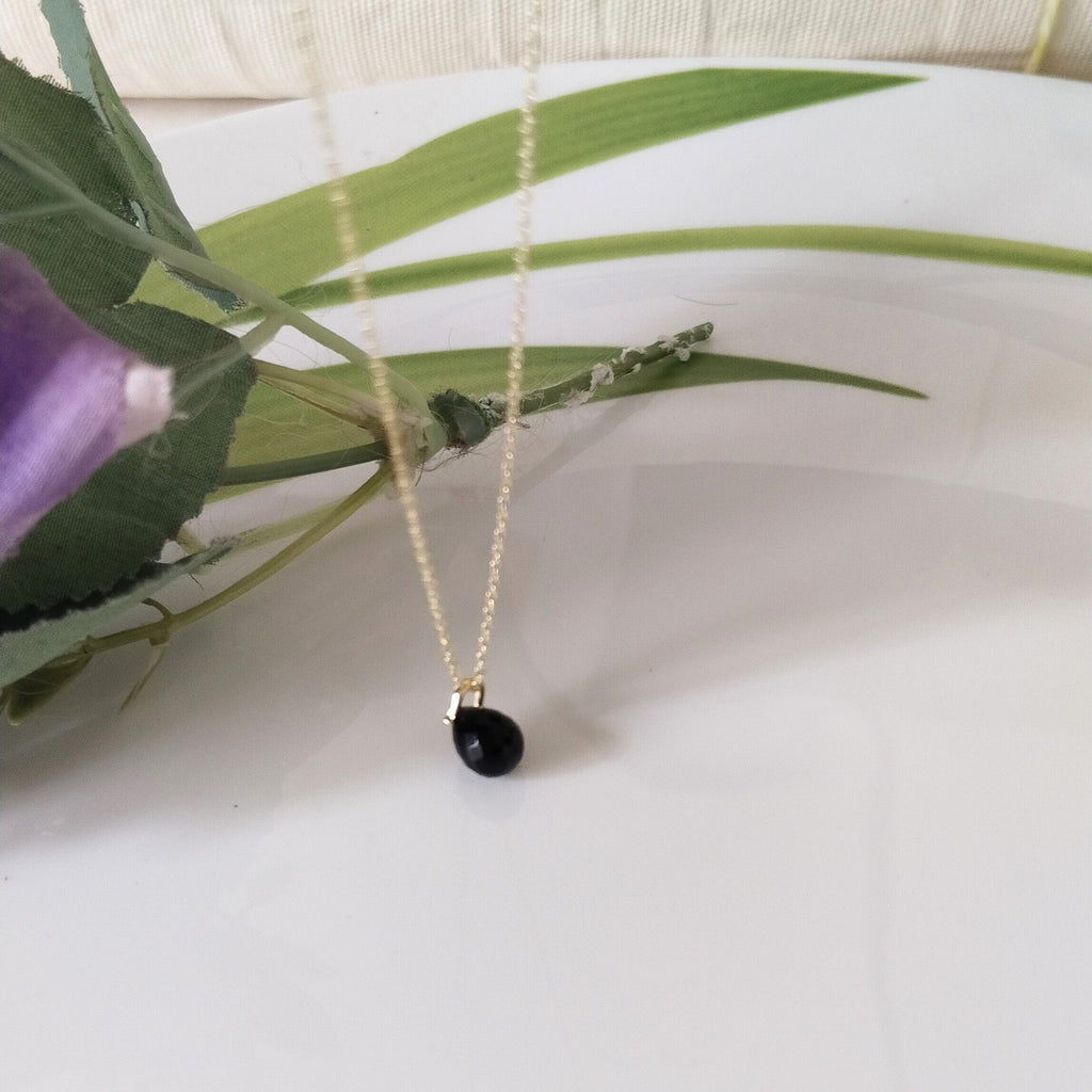 Black Obsidian 14k Gold Necklace, Dainty Stone Necklace, Minimalist Necklace