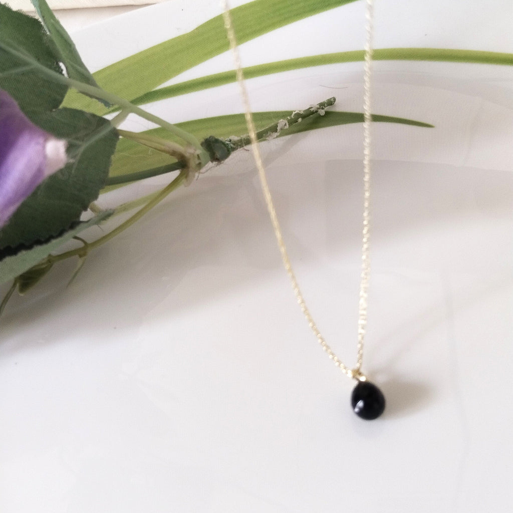 Black Obsidian 14k Gold Necklace, Dainty Stone Necklace, Minimalist Necklace