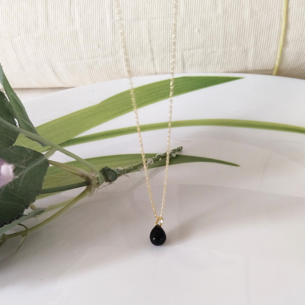 Black Obsidian 14k Gold Necklace, Dainty Stone Necklace, Minimalist Necklace
