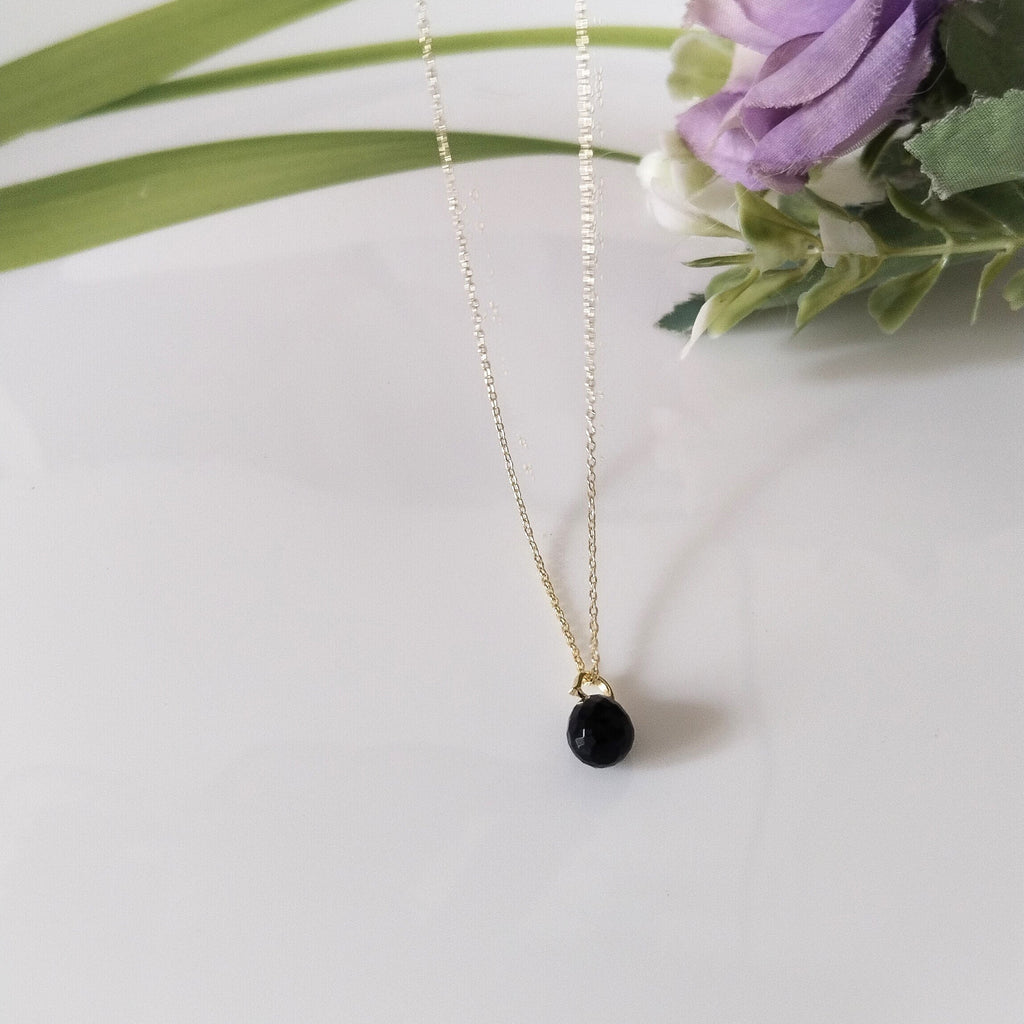 Black Obsidian 14k Gold Necklace, Dainty Stone Necklace, Minimalist Necklace