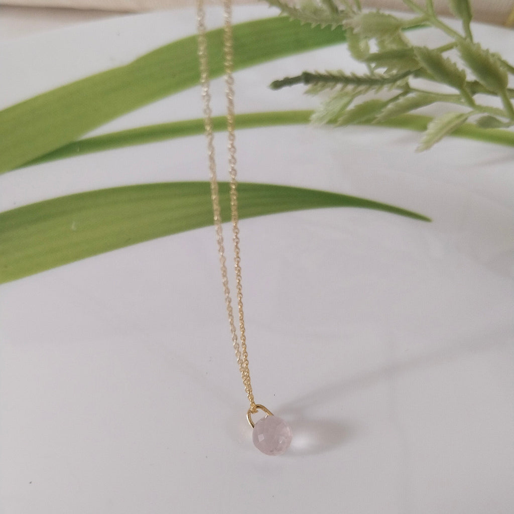 Rose Quartz 14k Gold Necklace, Minimalist Stone Necklace, Gift For Her