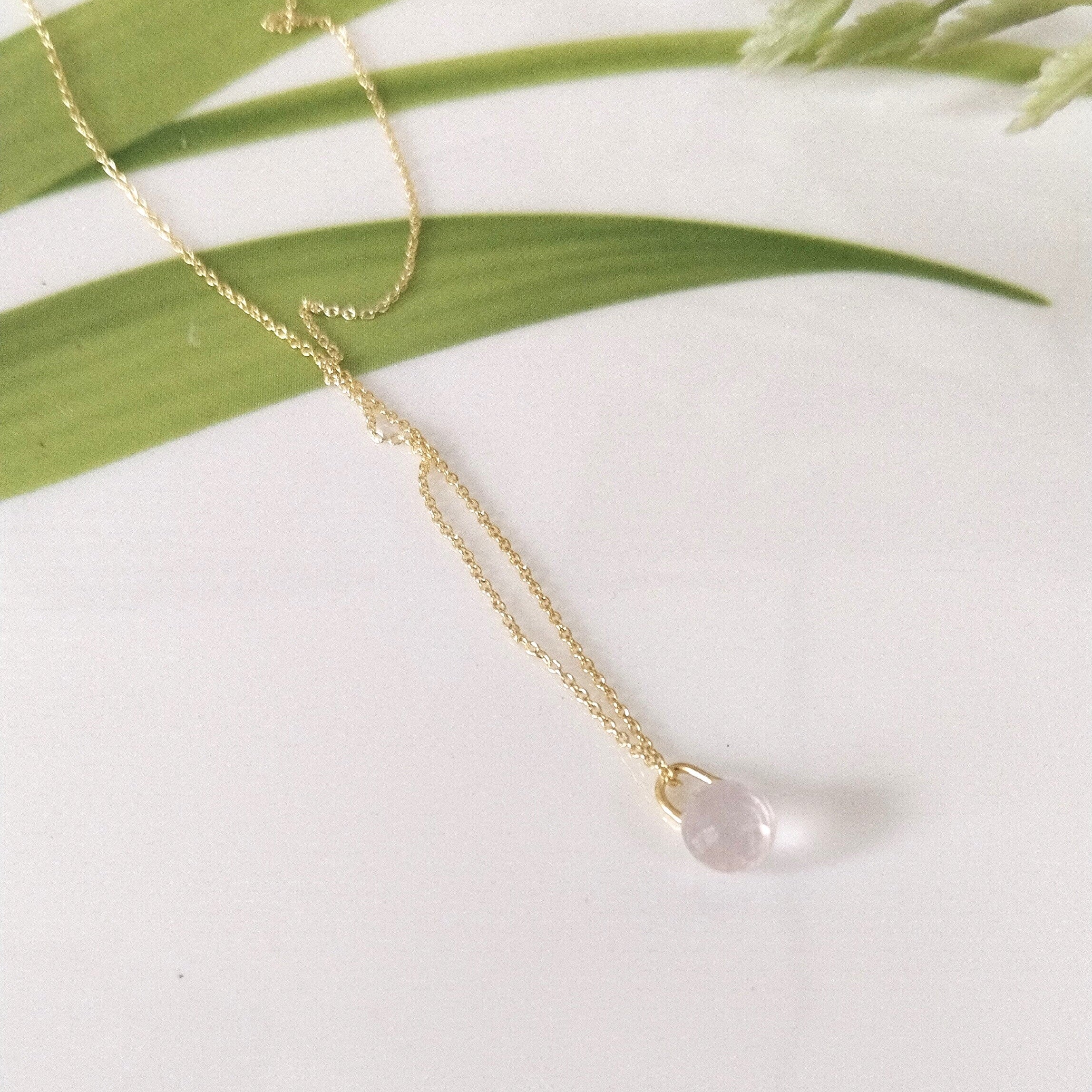 Rose Quartz 14k Gold Necklace, Minimalist Stone Necklace, Gift For Her