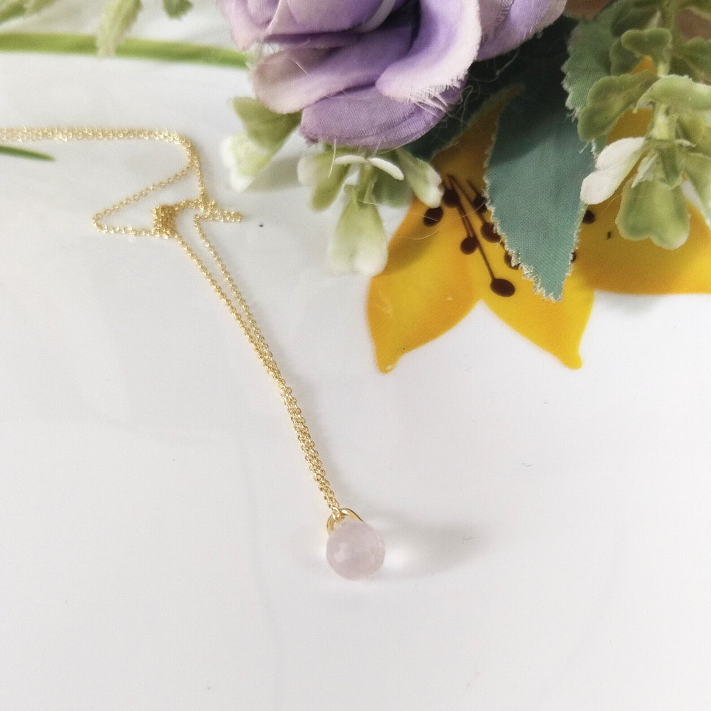 Rose Quartz 14k Gold Necklace, Minimalist Stone Necklace, Gift For Her