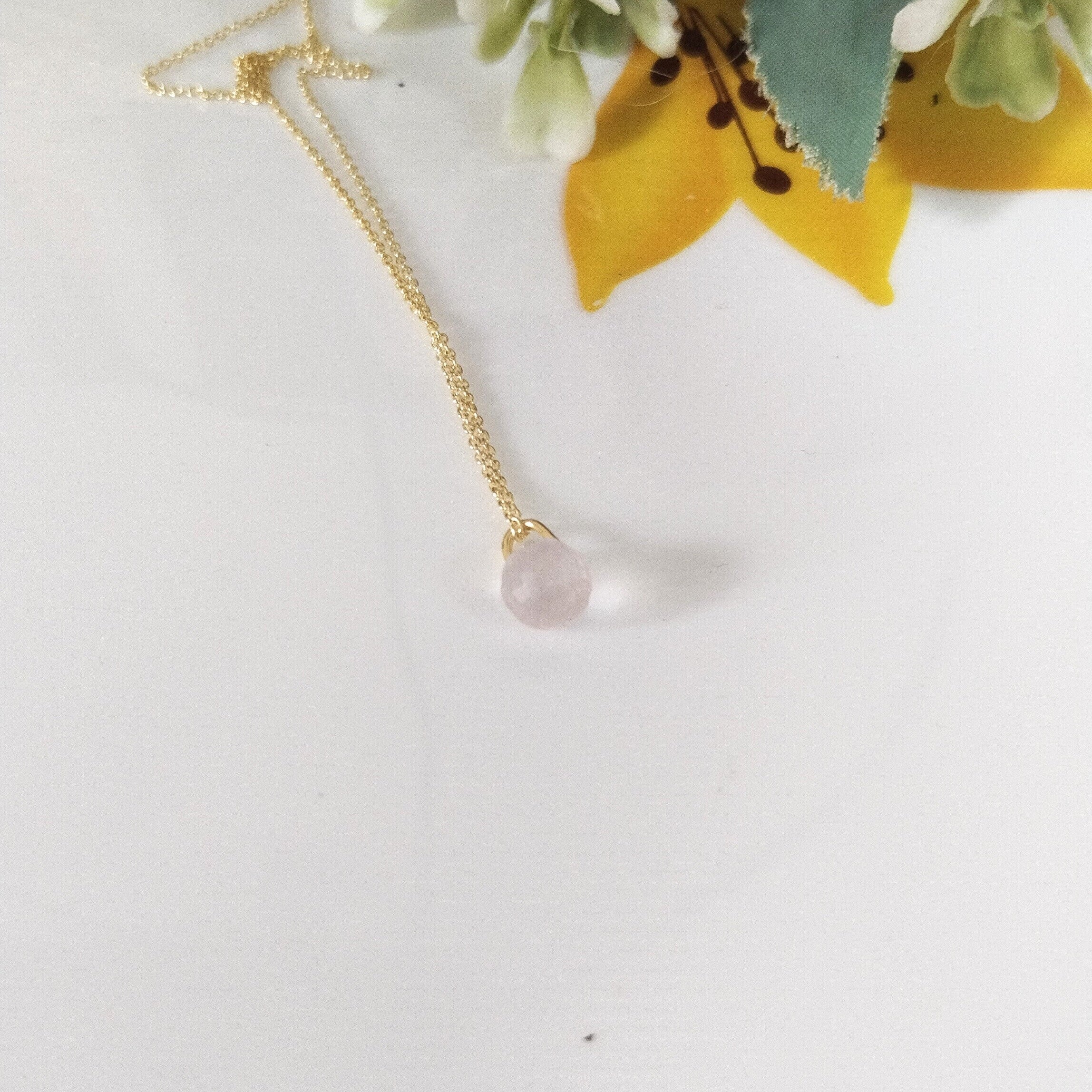 Rose Quartz 14k Gold Necklace, Minimalist Stone Necklace, Gift For Her