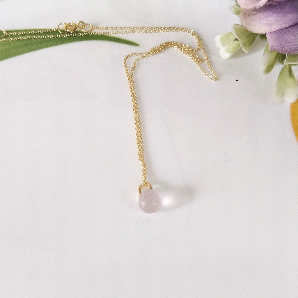 Rose Quartz 14k Gold Necklace, Minimalist Stone Necklace, Gift For Her
