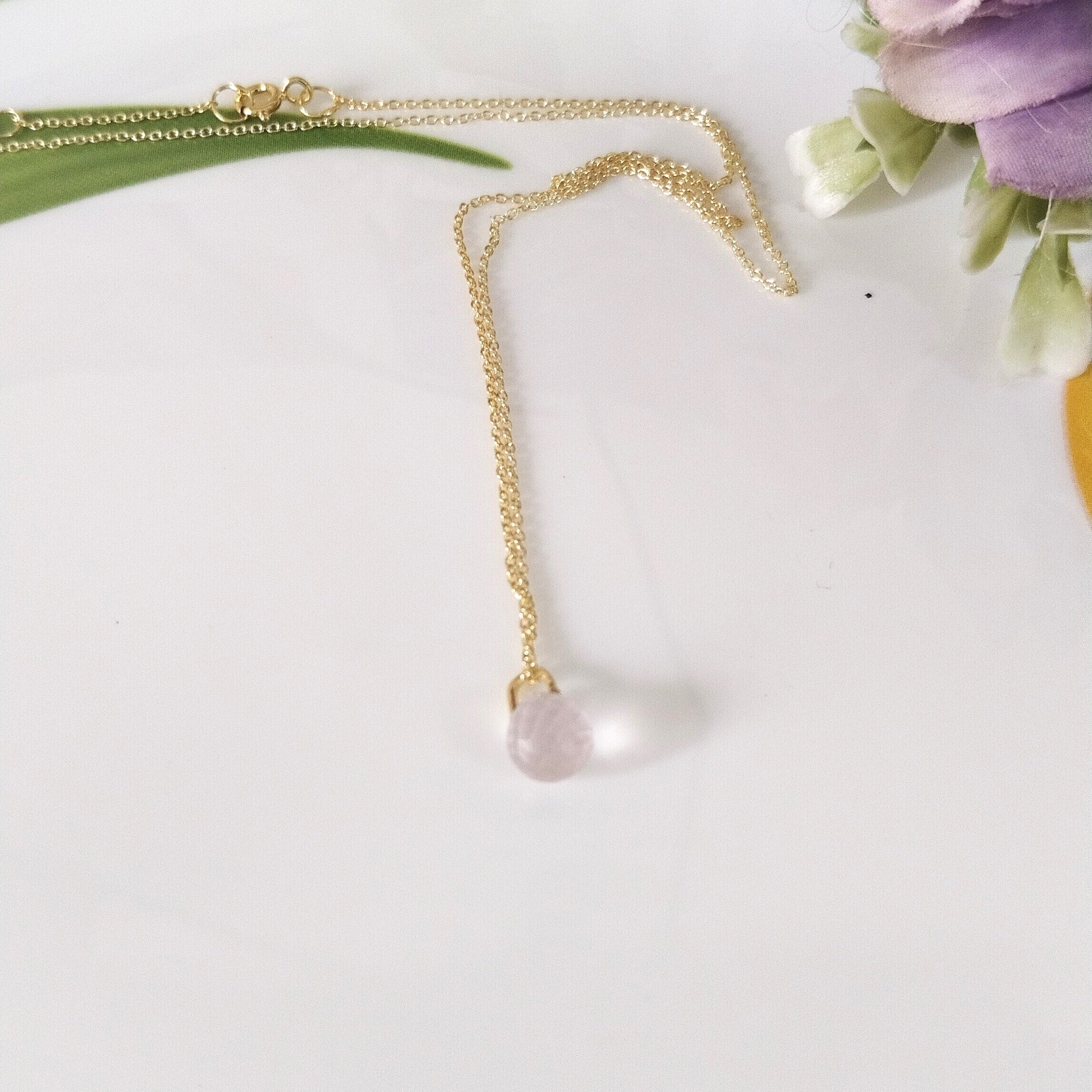 Rose Quartz 14k Gold Necklace, Minimalist Stone Necklace, Gift For Her