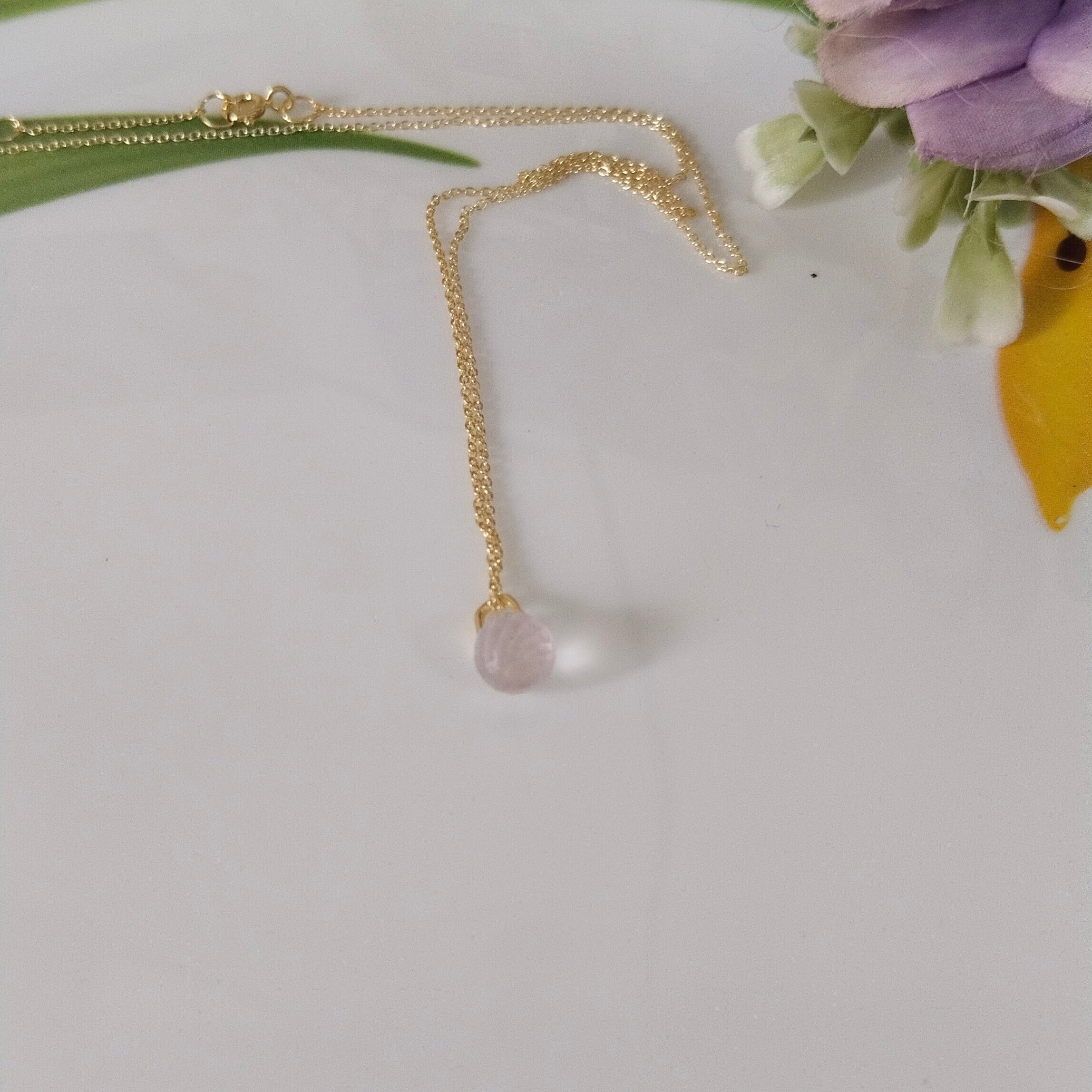 Rose Quartz 14k Gold Necklace, Minimalist Stone Necklace, Gift For Her